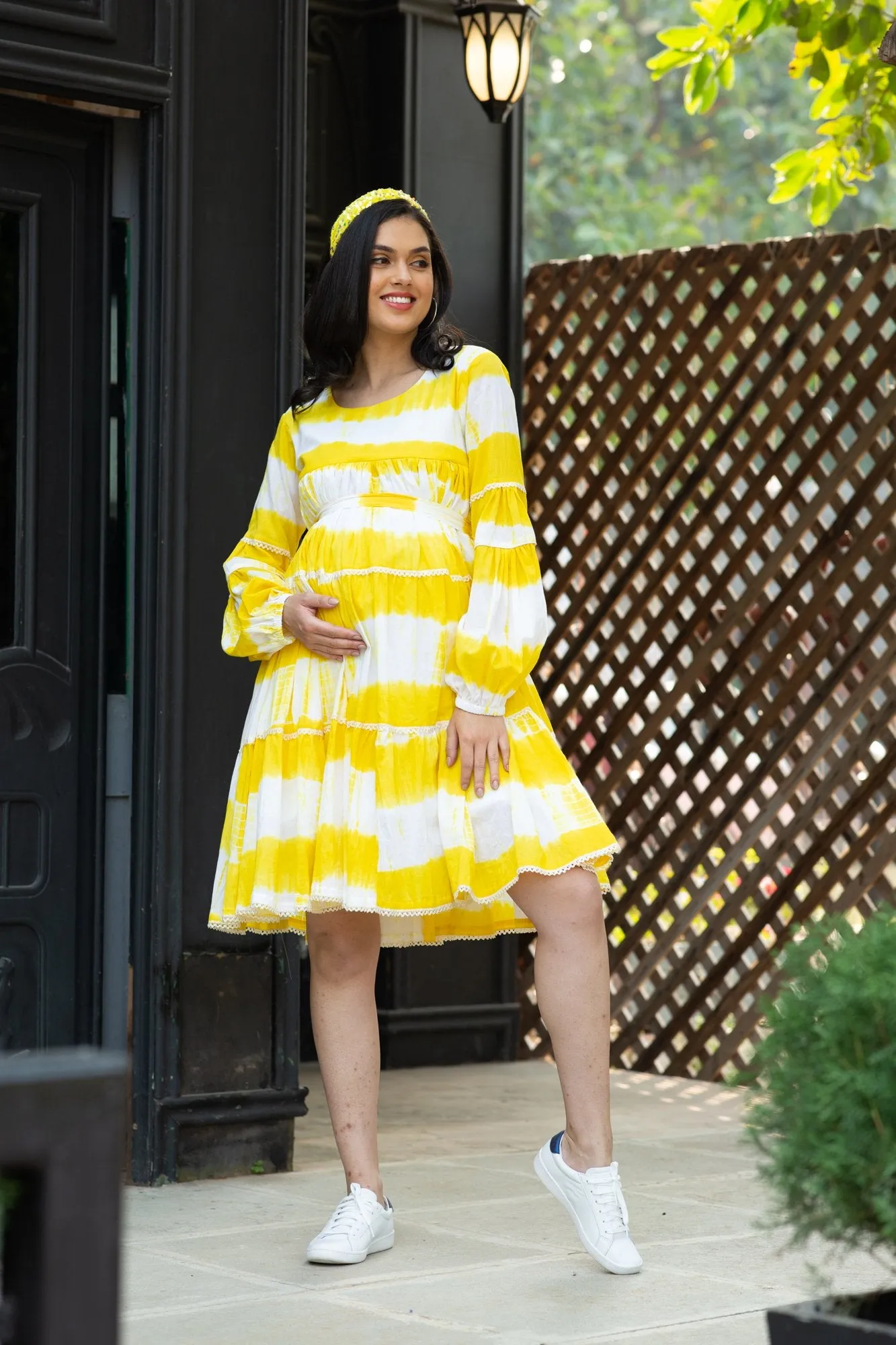 Premium Sunshine Mulmul Maternity & Nursing Frill Dress