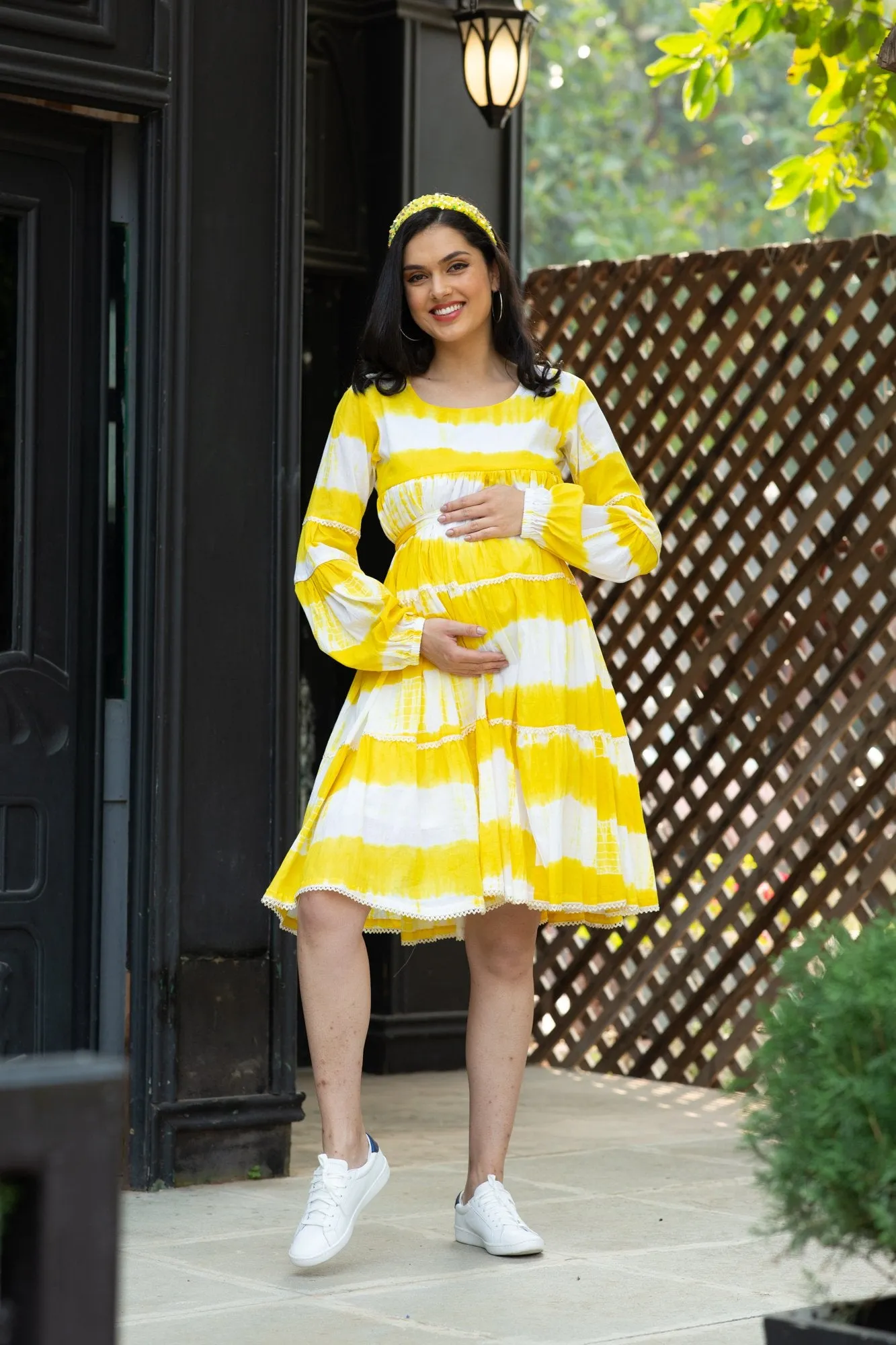 Premium Sunshine Mulmul Maternity & Nursing Frill Dress