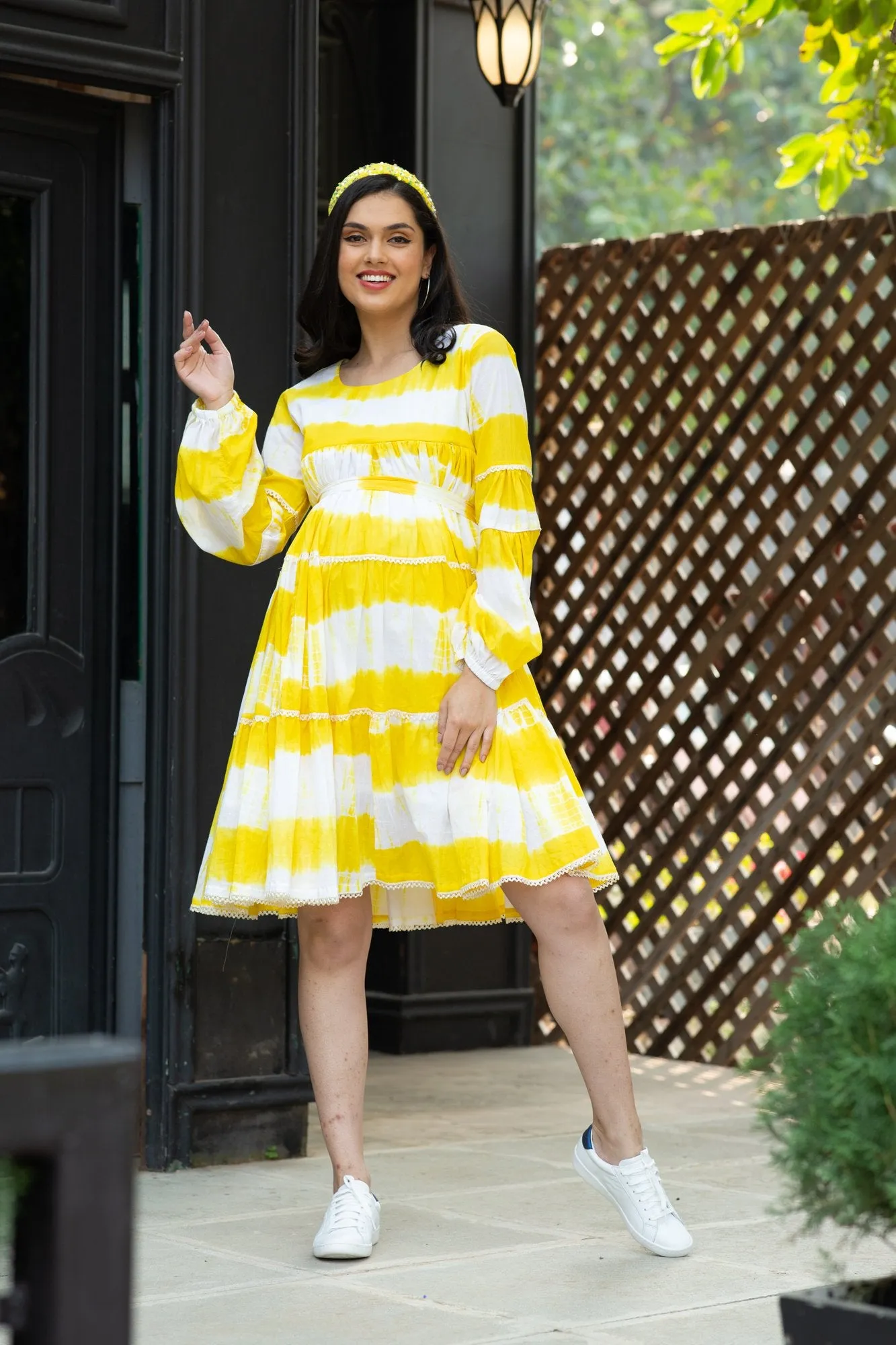 Premium Sunshine Mulmul Maternity & Nursing Frill Dress