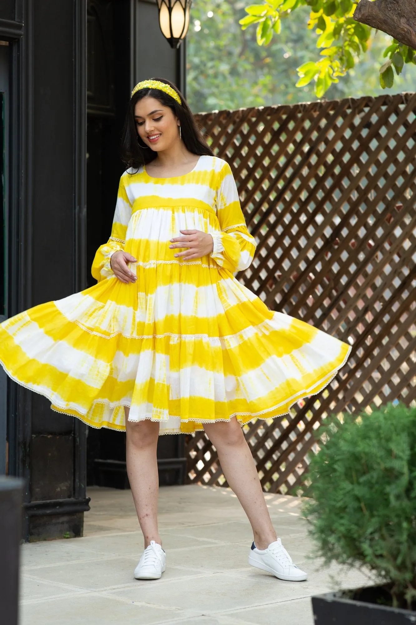 Premium Sunshine Mulmul Maternity & Nursing Frill Dress