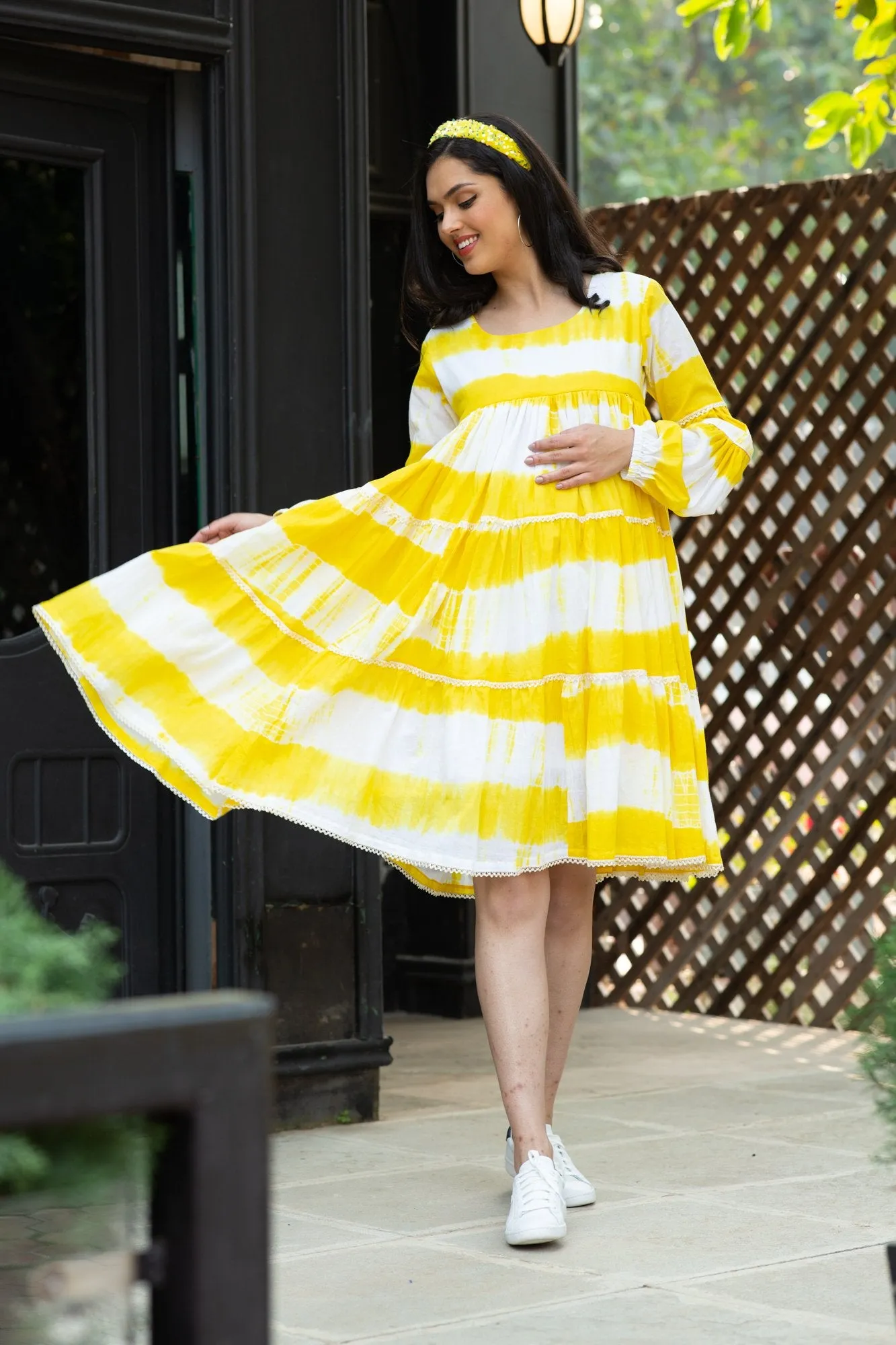 Premium Sunshine Mulmul Maternity & Nursing Frill Dress