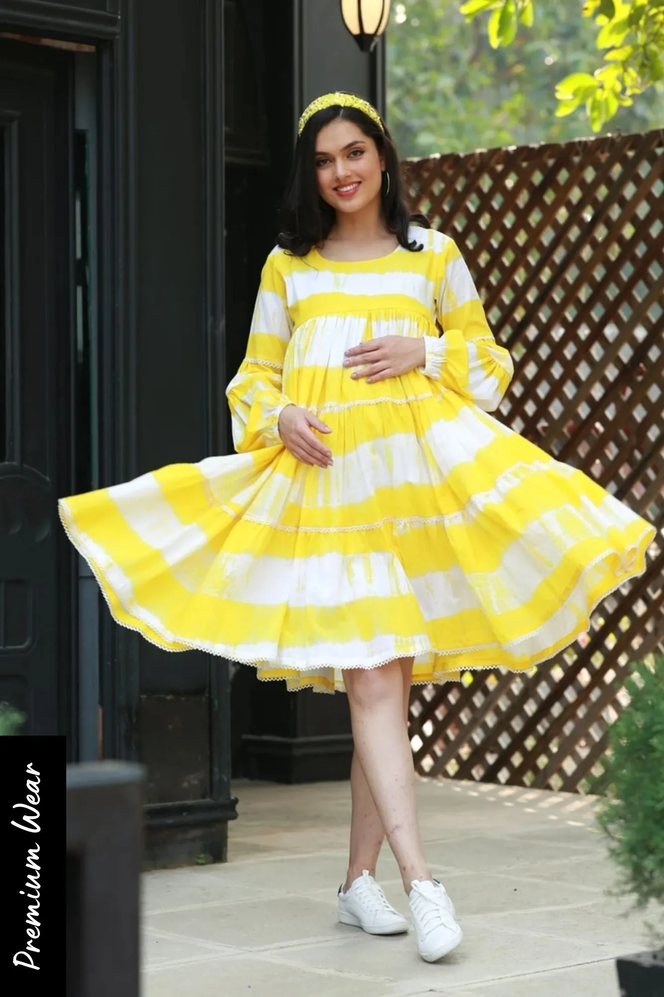 Premium Sunshine Mulmul Maternity & Nursing Frill Dress