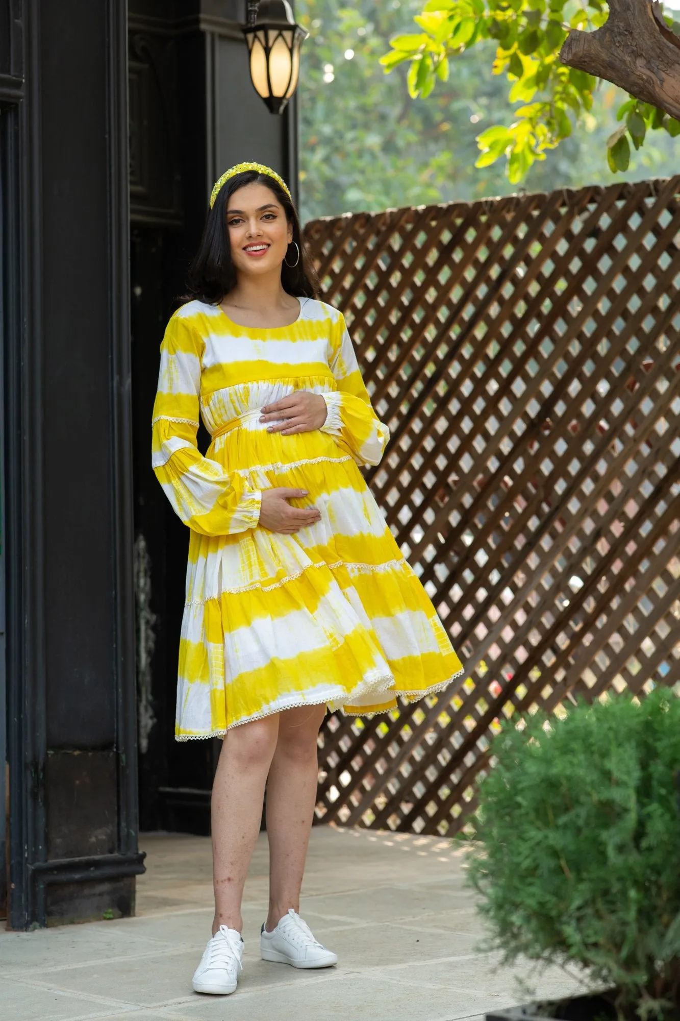 Premium Sunshine Mulmul Maternity & Nursing Frill Dress