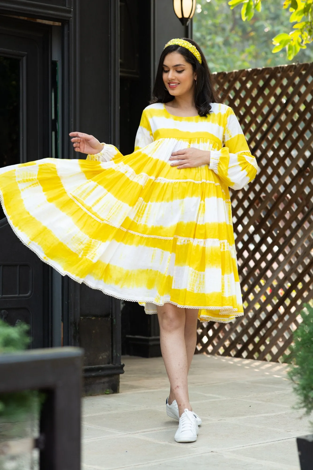 Premium Sunshine Mulmul Maternity & Nursing Frill Dress