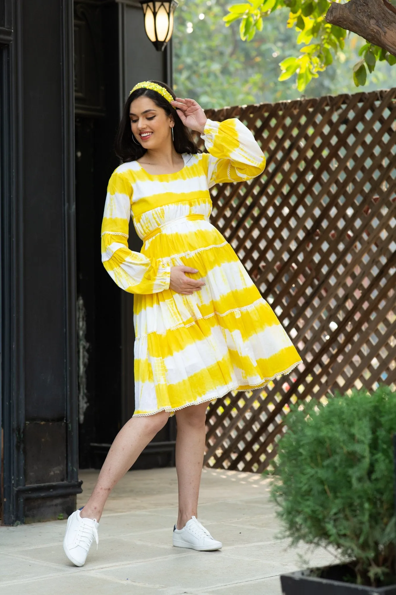 Premium Sunshine Mulmul Maternity & Nursing Frill Dress