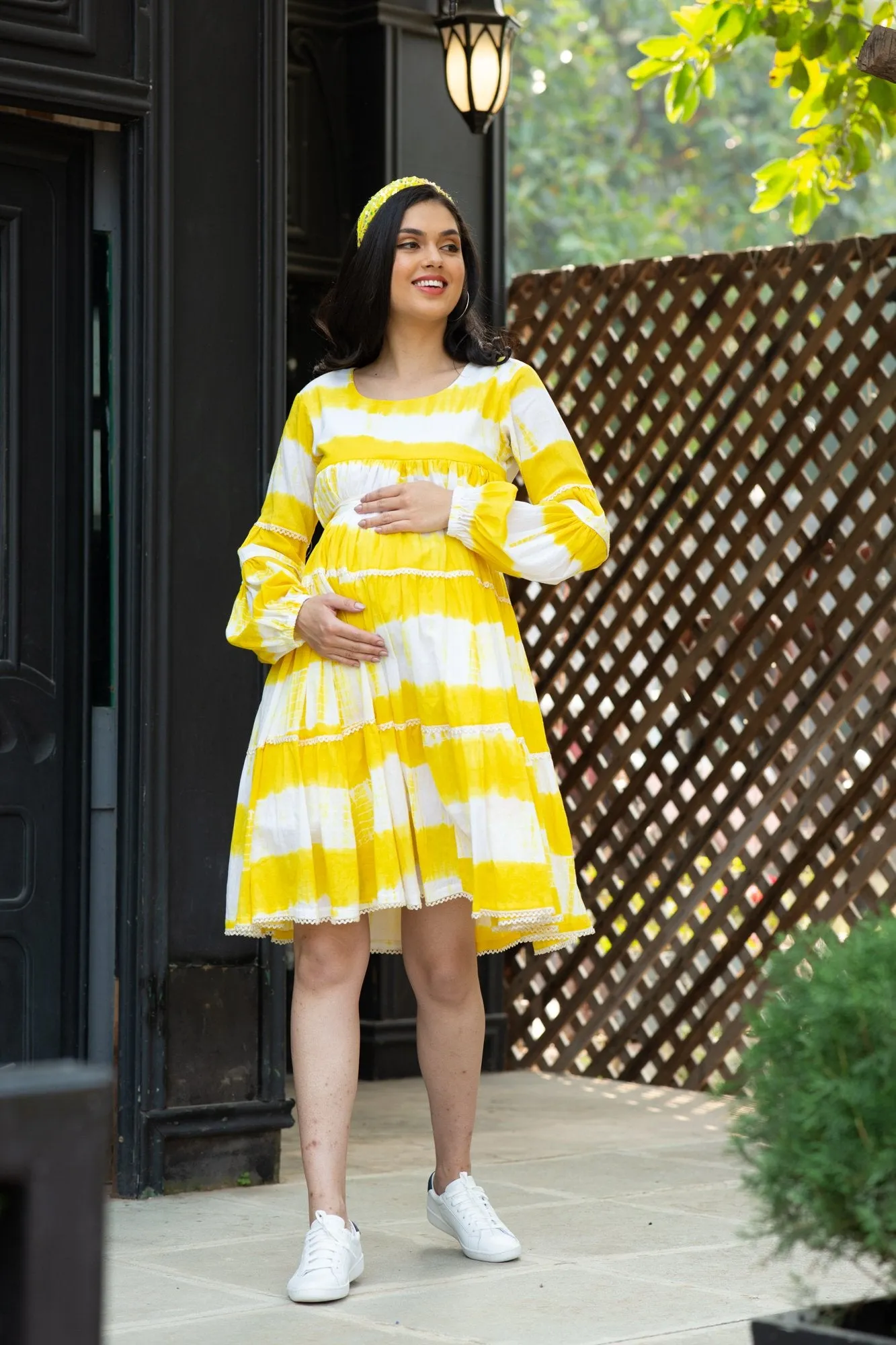 Premium Sunshine Mulmul Maternity & Nursing Frill Dress