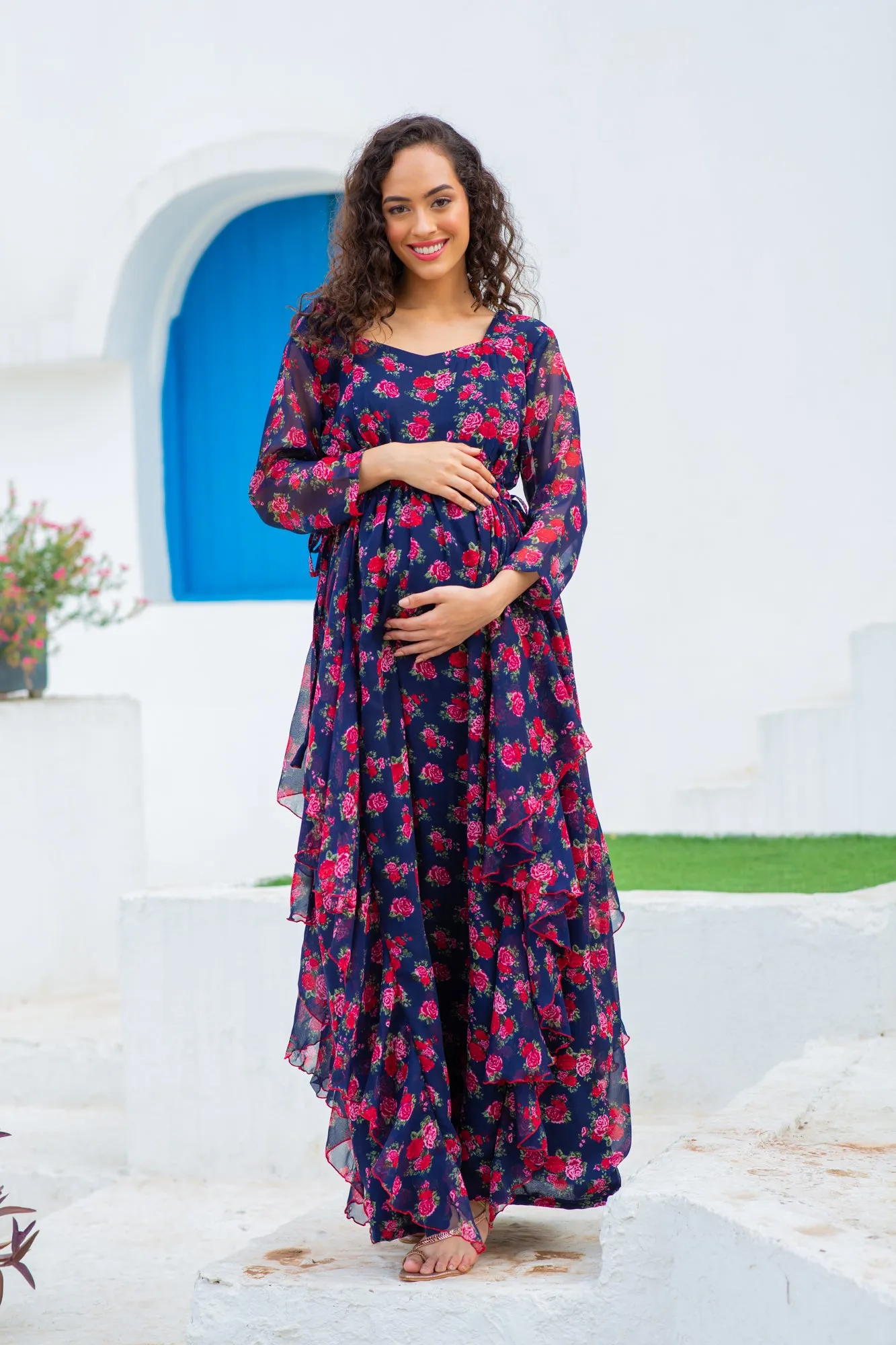 Pretty Lavender Floral Maternity & Nursing Flow Dress