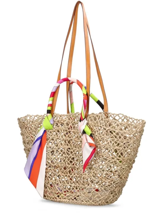 Pucci   Basket straw & twill shoulder bag 