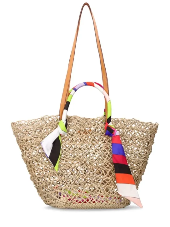 Pucci   Basket straw & twill shoulder bag 