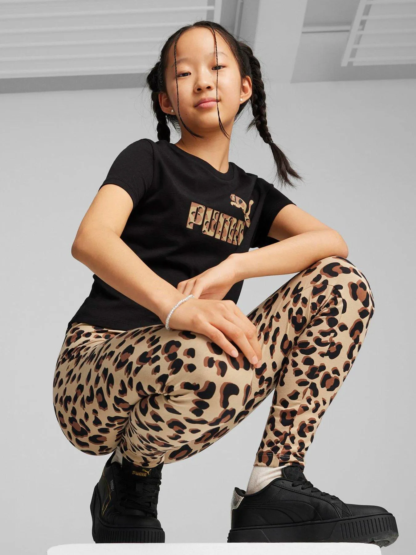 Puma Girls Ess+ Animal Knotted Tee - Cream