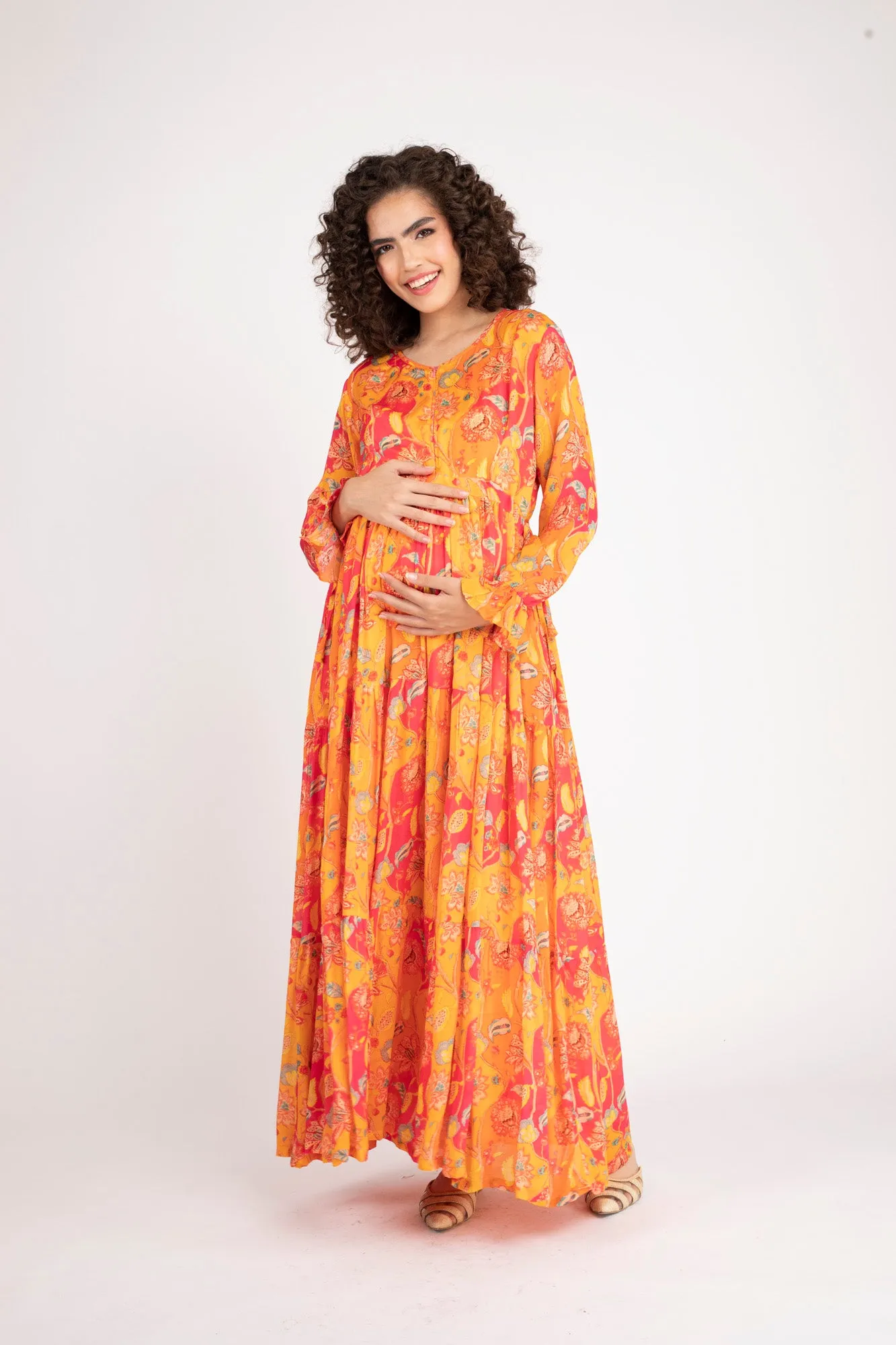 Pumpkin Red Maternity & Nursing Layer Dress