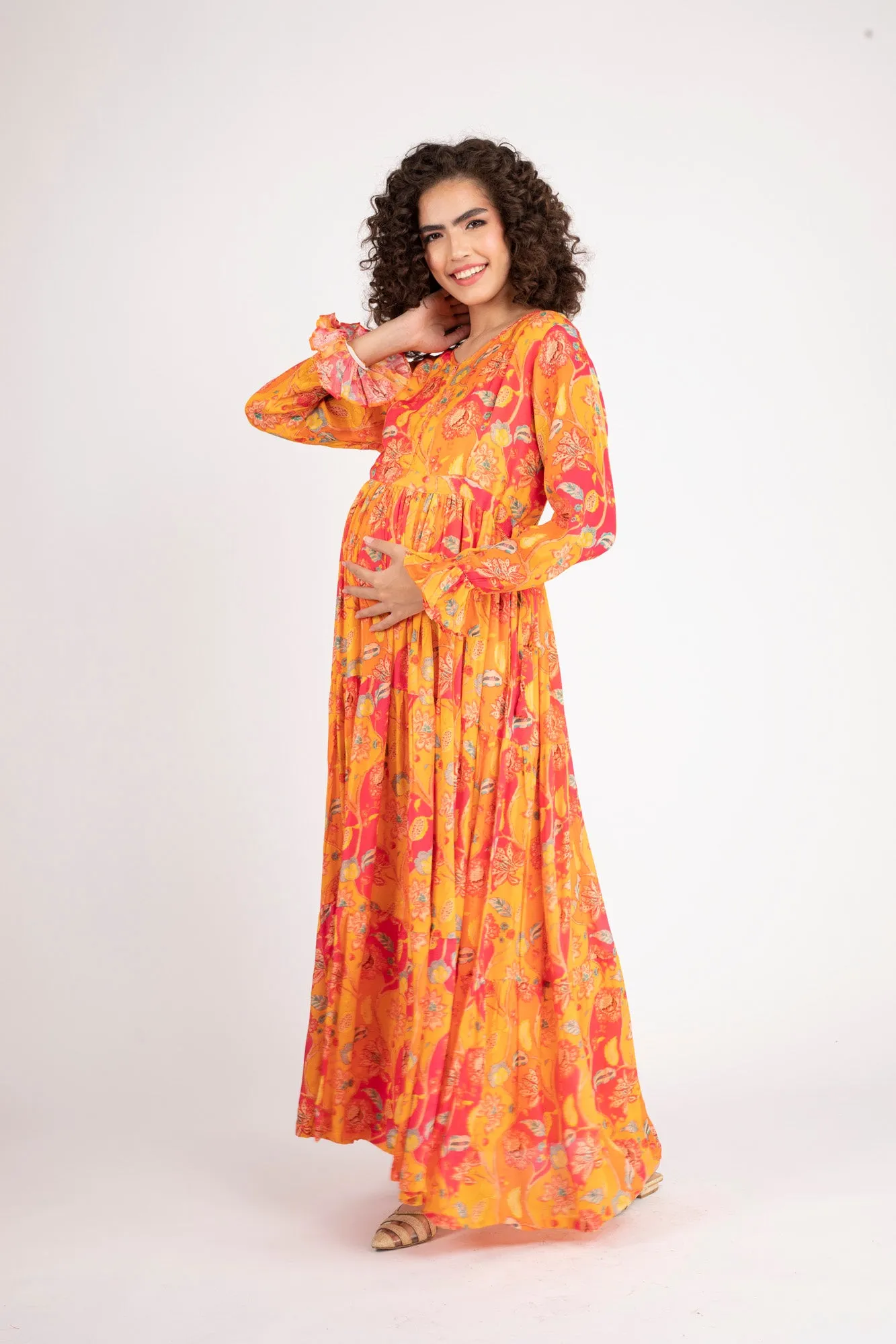 Pumpkin Red Maternity & Nursing Layer Dress