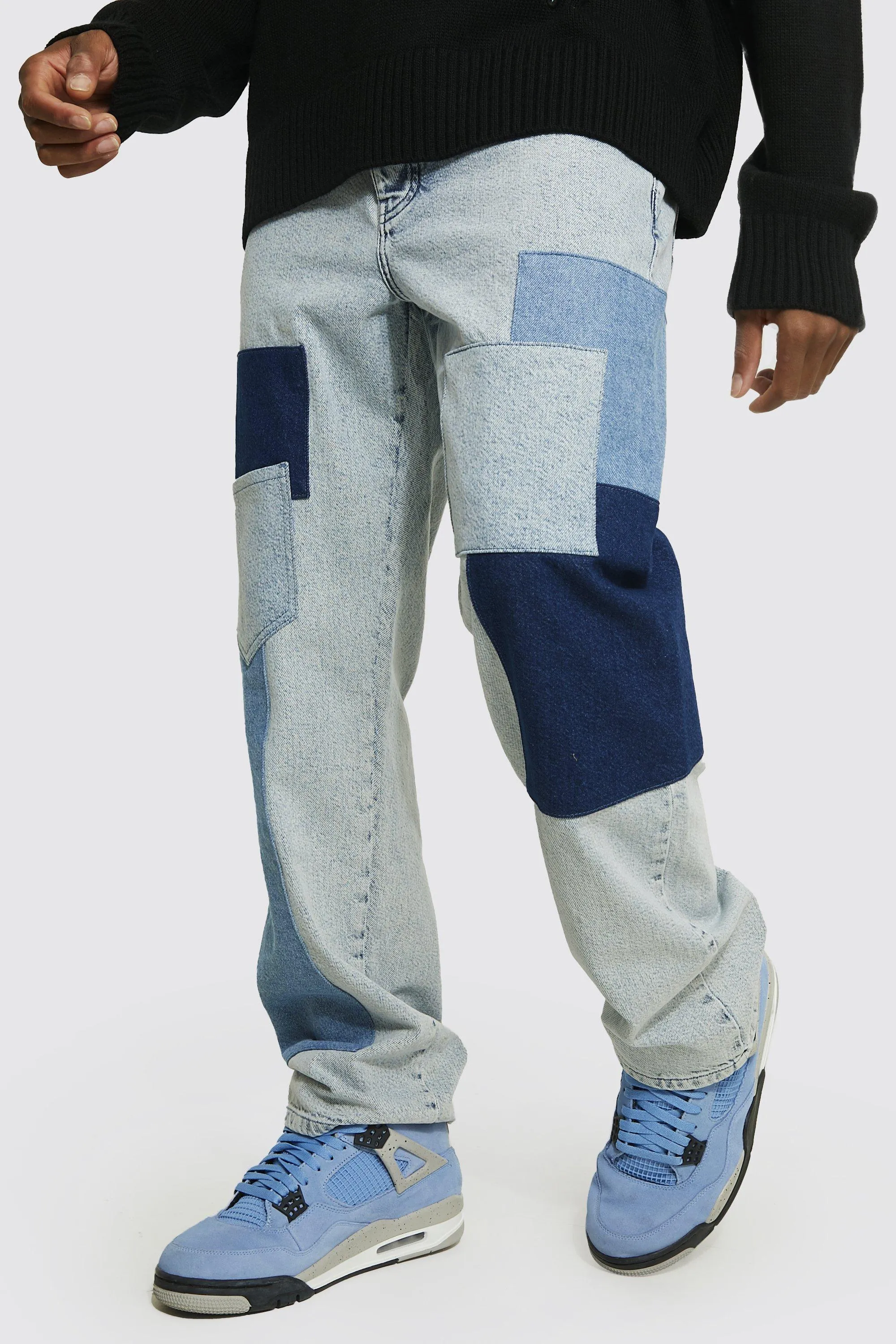 Relaxed Fit Rigid Patchwork Jeans | boohooMAN UK