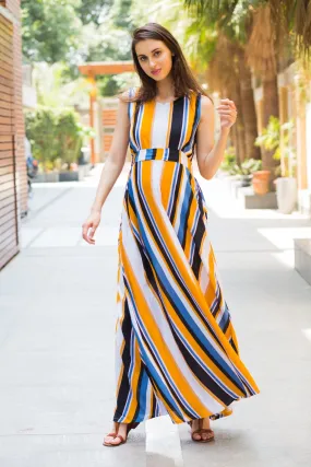 Royal Multi Striped Maternity & Nursing Dress