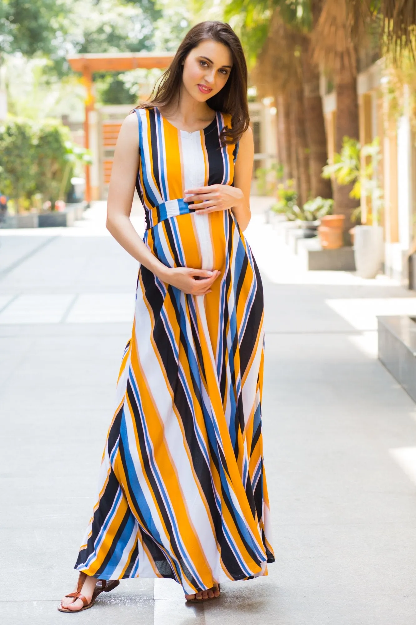 Royal Multi Striped Maternity & Nursing Dress