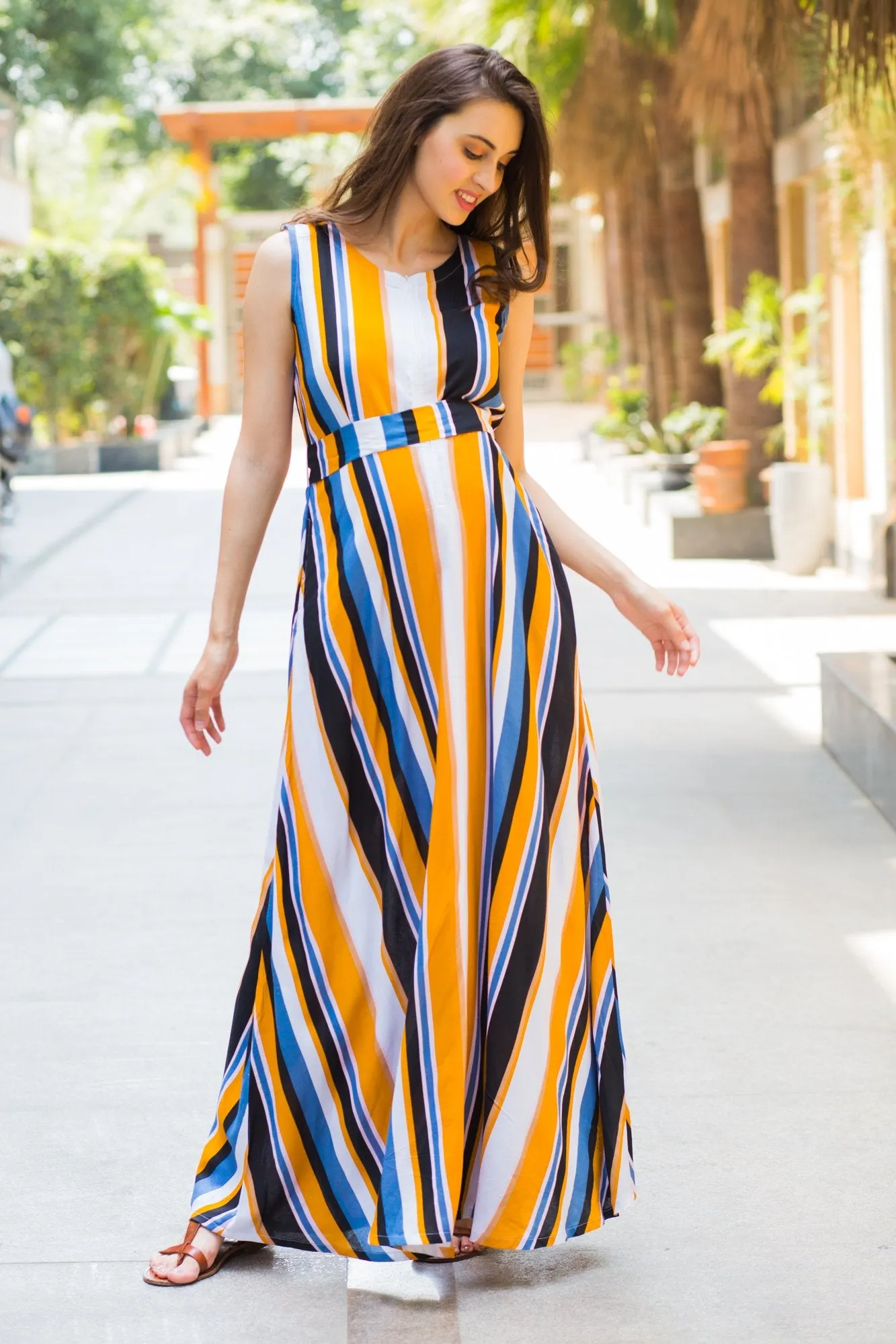 Royal Multi Striped Maternity & Nursing Dress