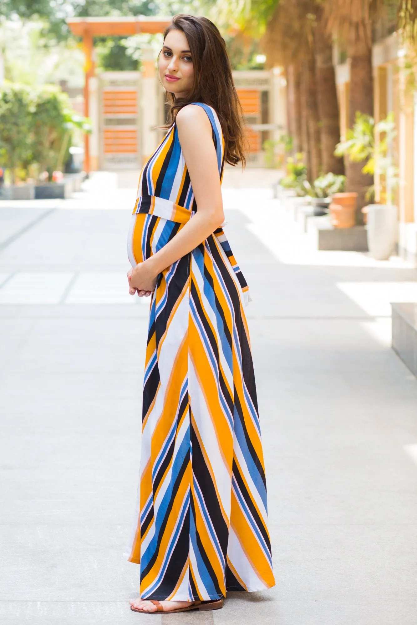 Royal Multi Striped Maternity & Nursing Dress