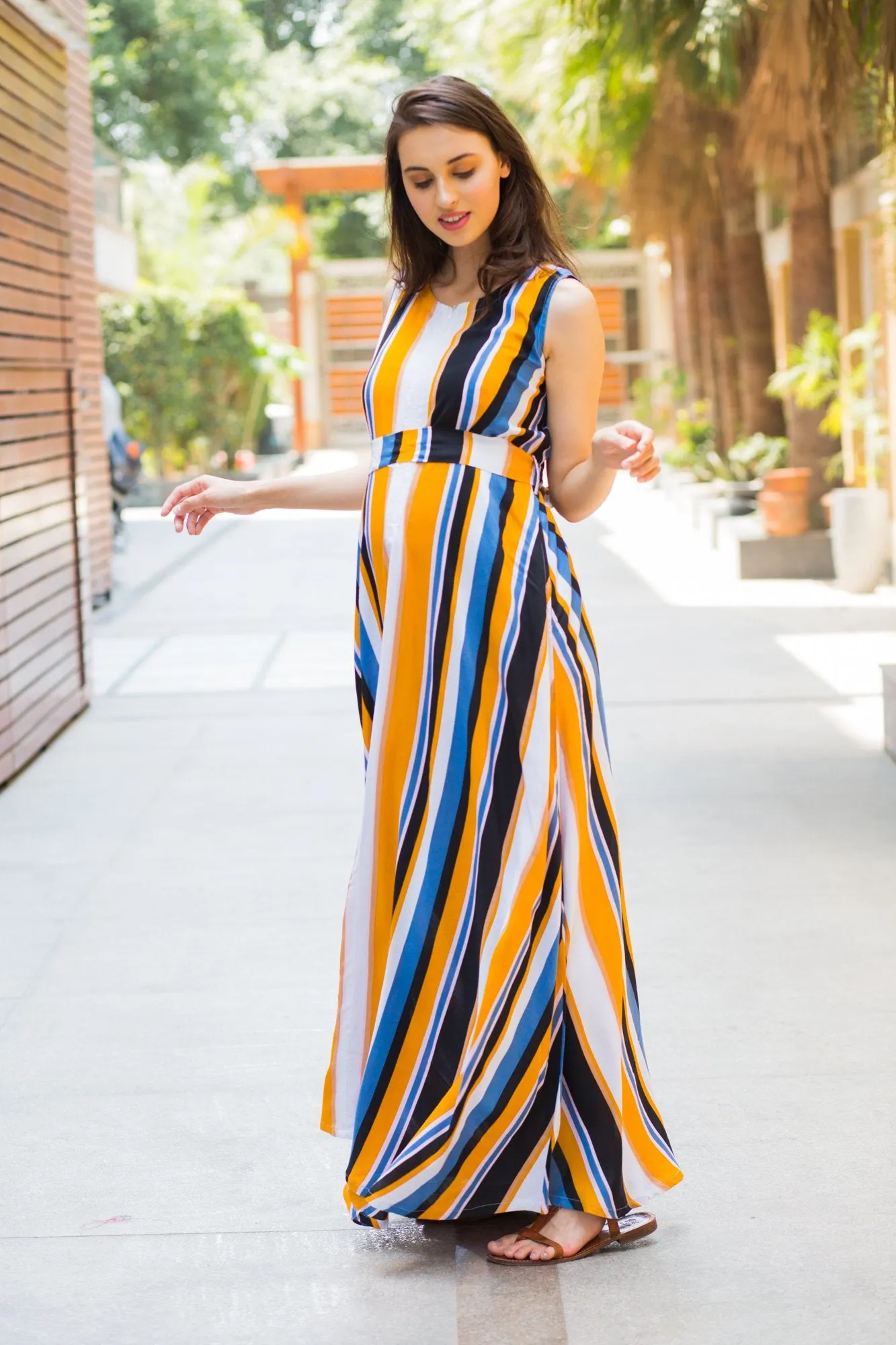 Royal Multi Striped Maternity & Nursing Dress