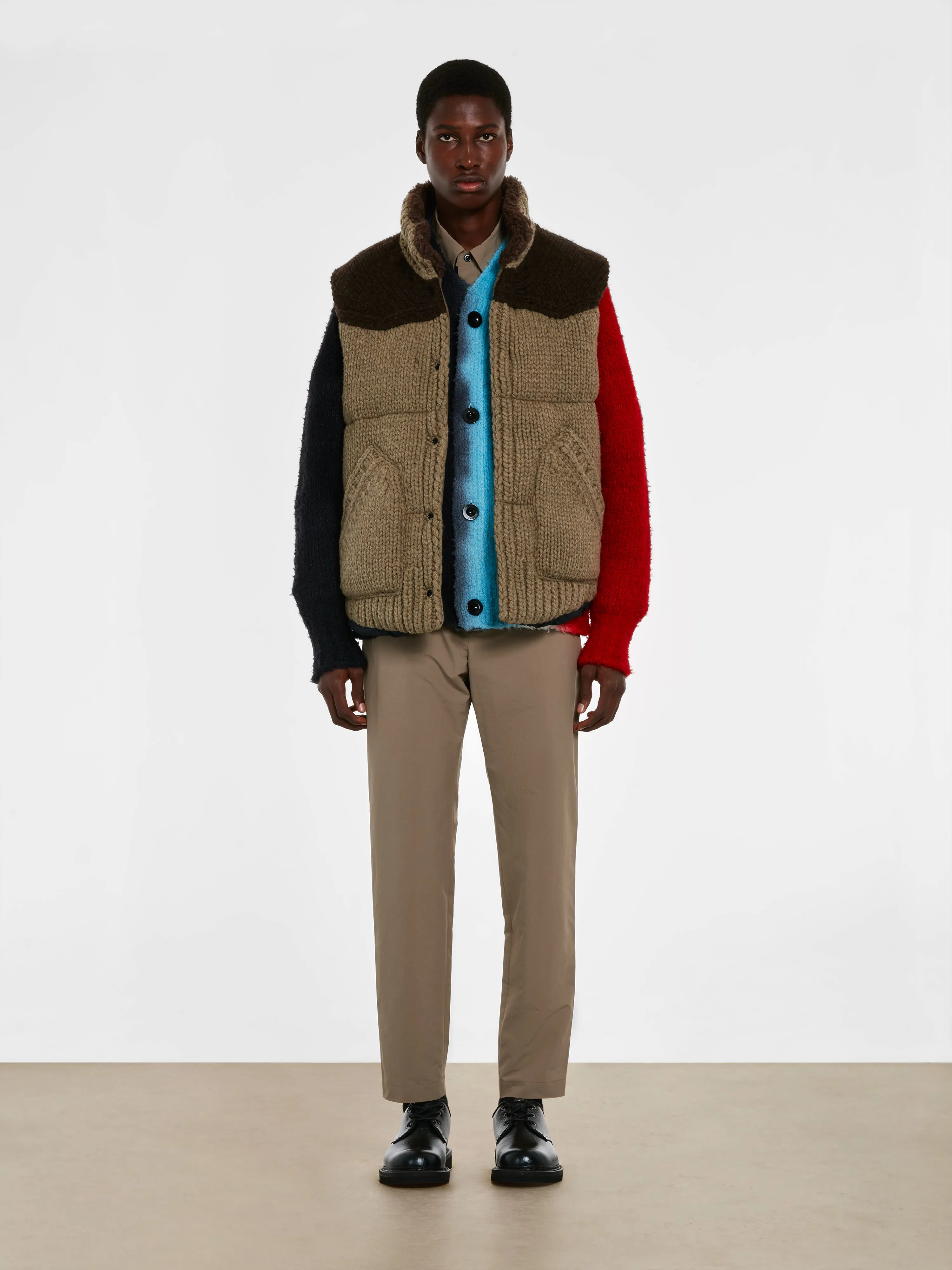 sacai Men’s Padded Knit Vest  Beige