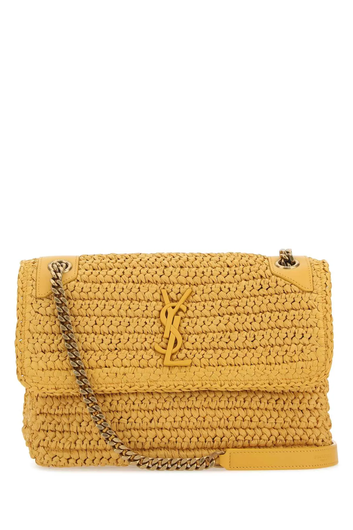 Saint Laurent Yellow Raffia Medium Niki Shoulder Bag