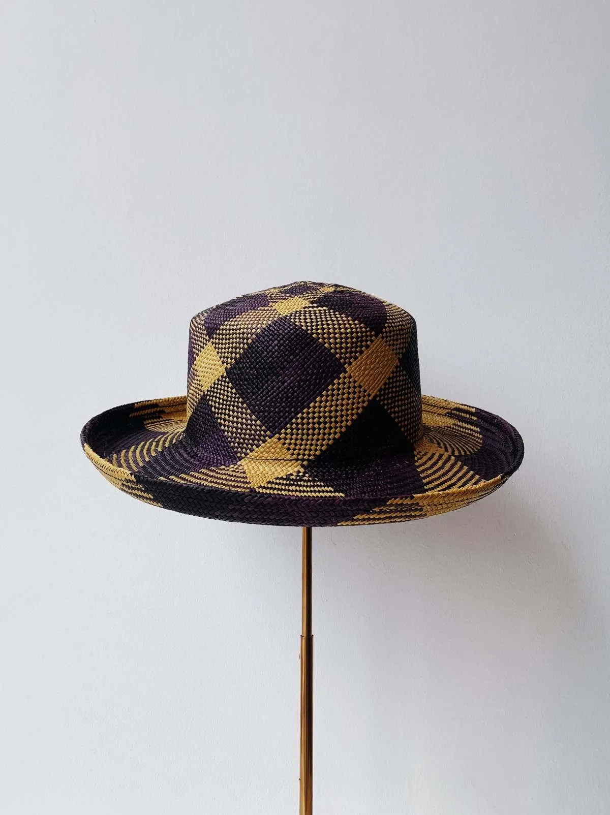 SATURNA STRAW HAT - GREEN/BLACK PLAID