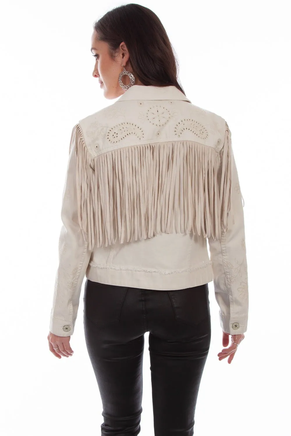 Scully Womens Off White Cotton Blend Fringe Jean Jacket XS