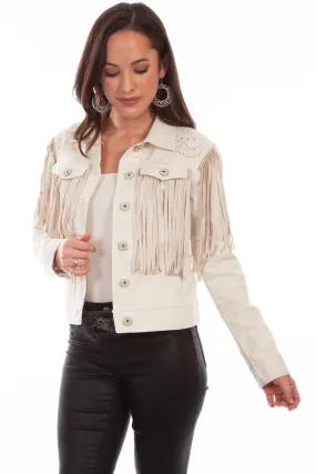 Scully Womens Off White Cotton Blend Fringe Jean Jacket XS