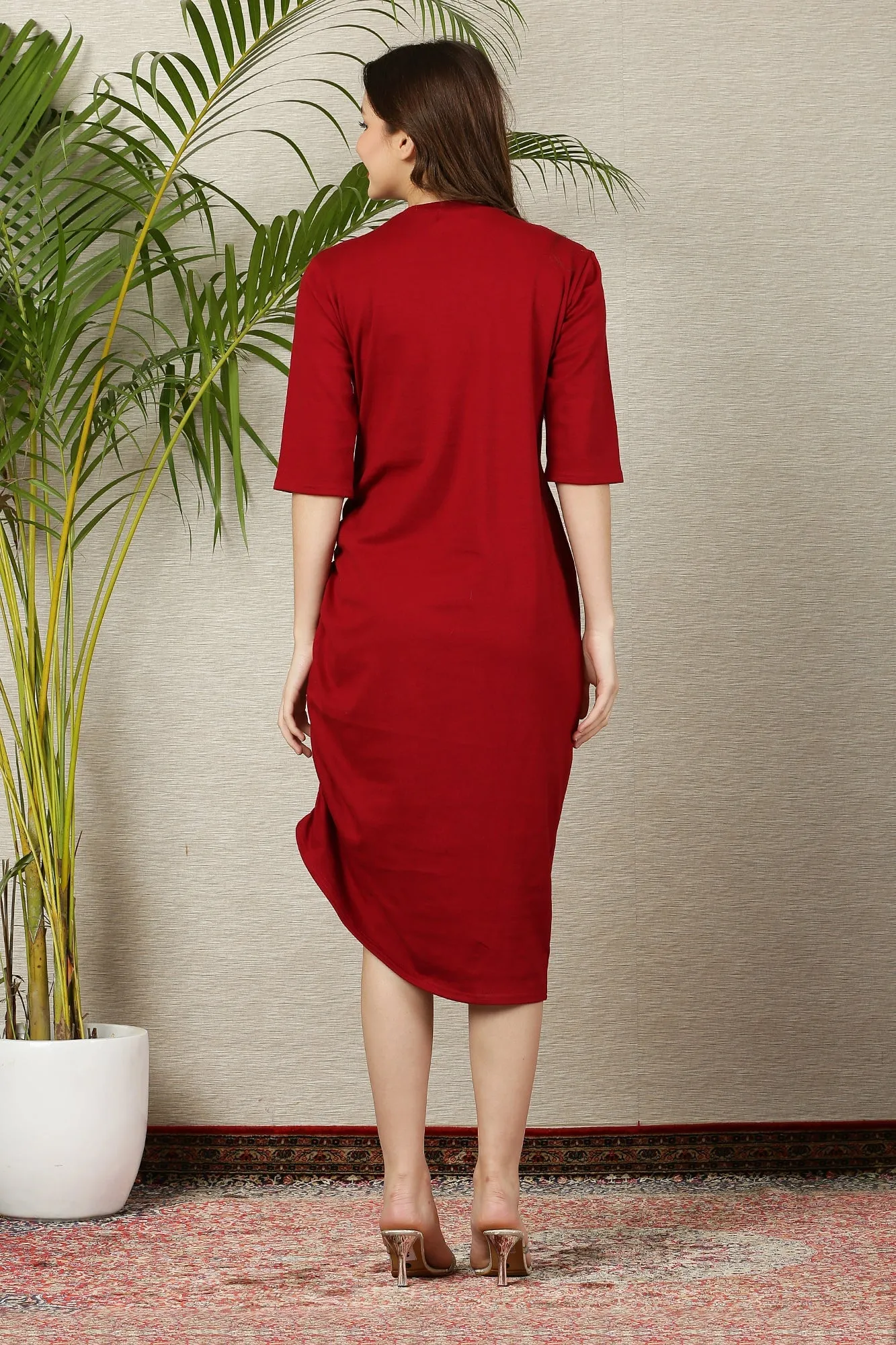 Sizzling Maroon Ruched Maternity Dress