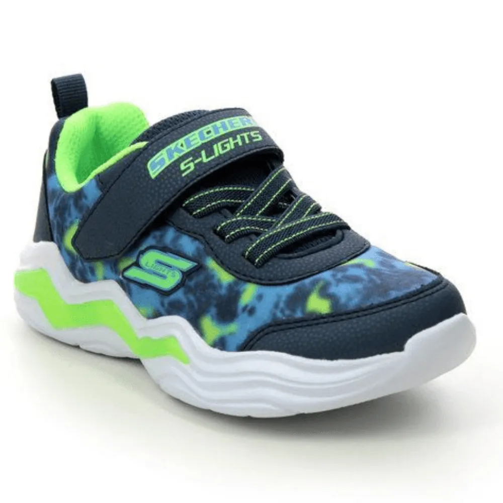 Skechers Boys S Lights Erupters Navy and Lime Trainers