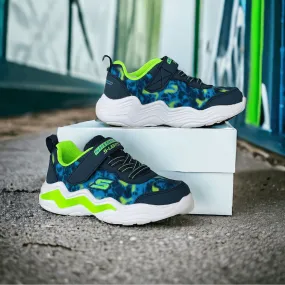 Skechers Boys S Lights Erupters Navy and Lime Trainers