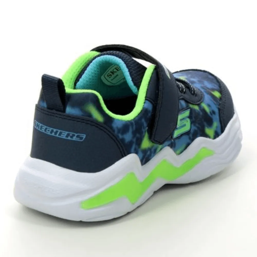 Skechers Boys S Lights Erupters Navy and Lime Trainers