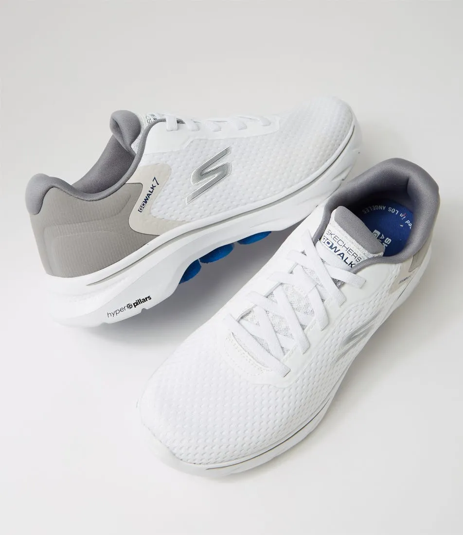 SKECHERS Go Walk 7 White Grey Knit Sneakers