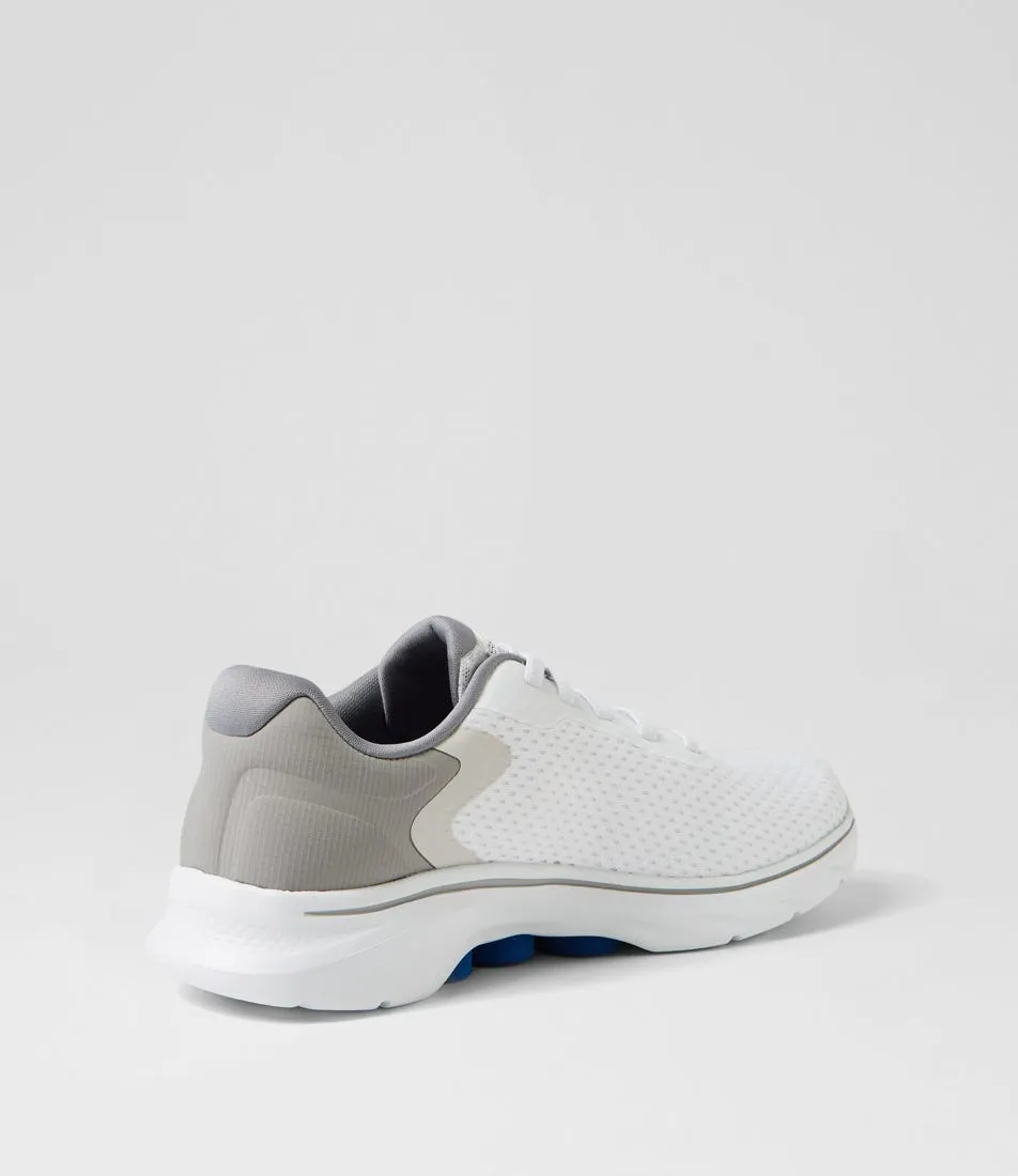 SKECHERS Go Walk 7 White Grey Knit Sneakers