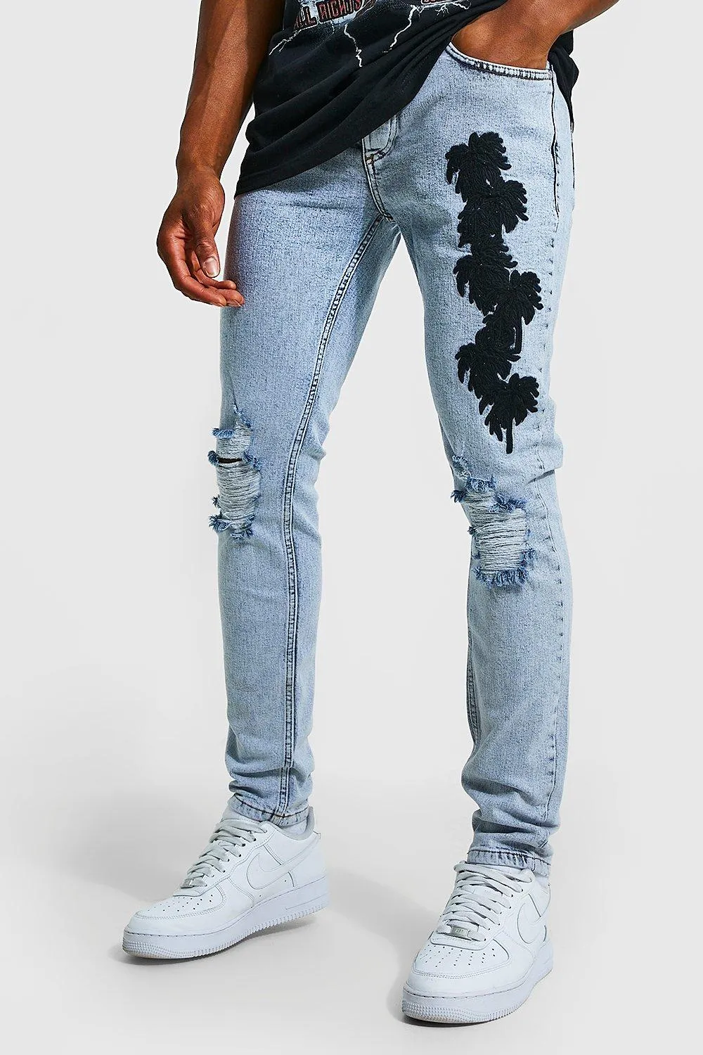 Skinny Fit Palm Aplique Jeans