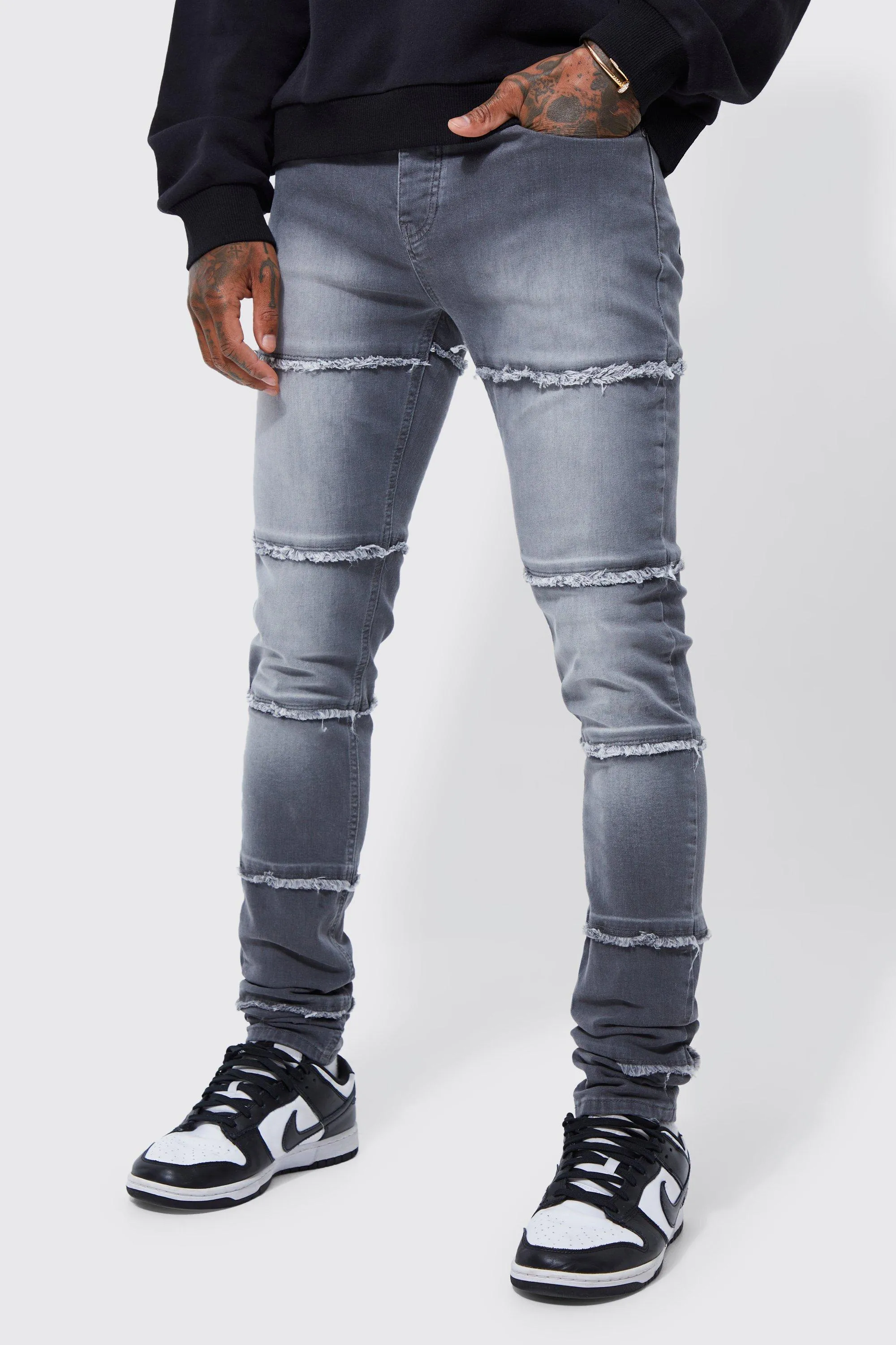 Skinny Stacked Frayed Panelled Jeans