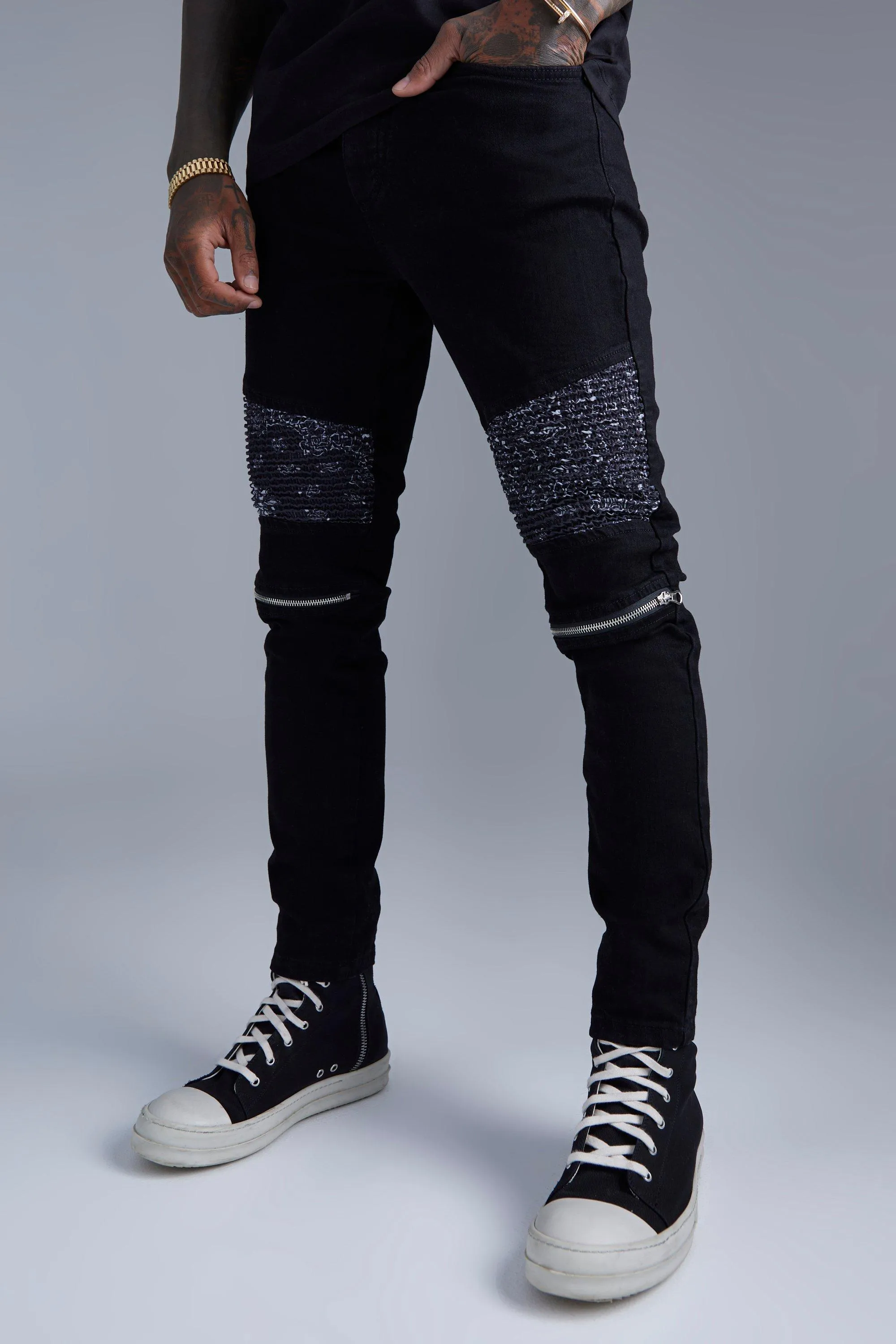 Skinny Stretch Bandana Biker Jeans