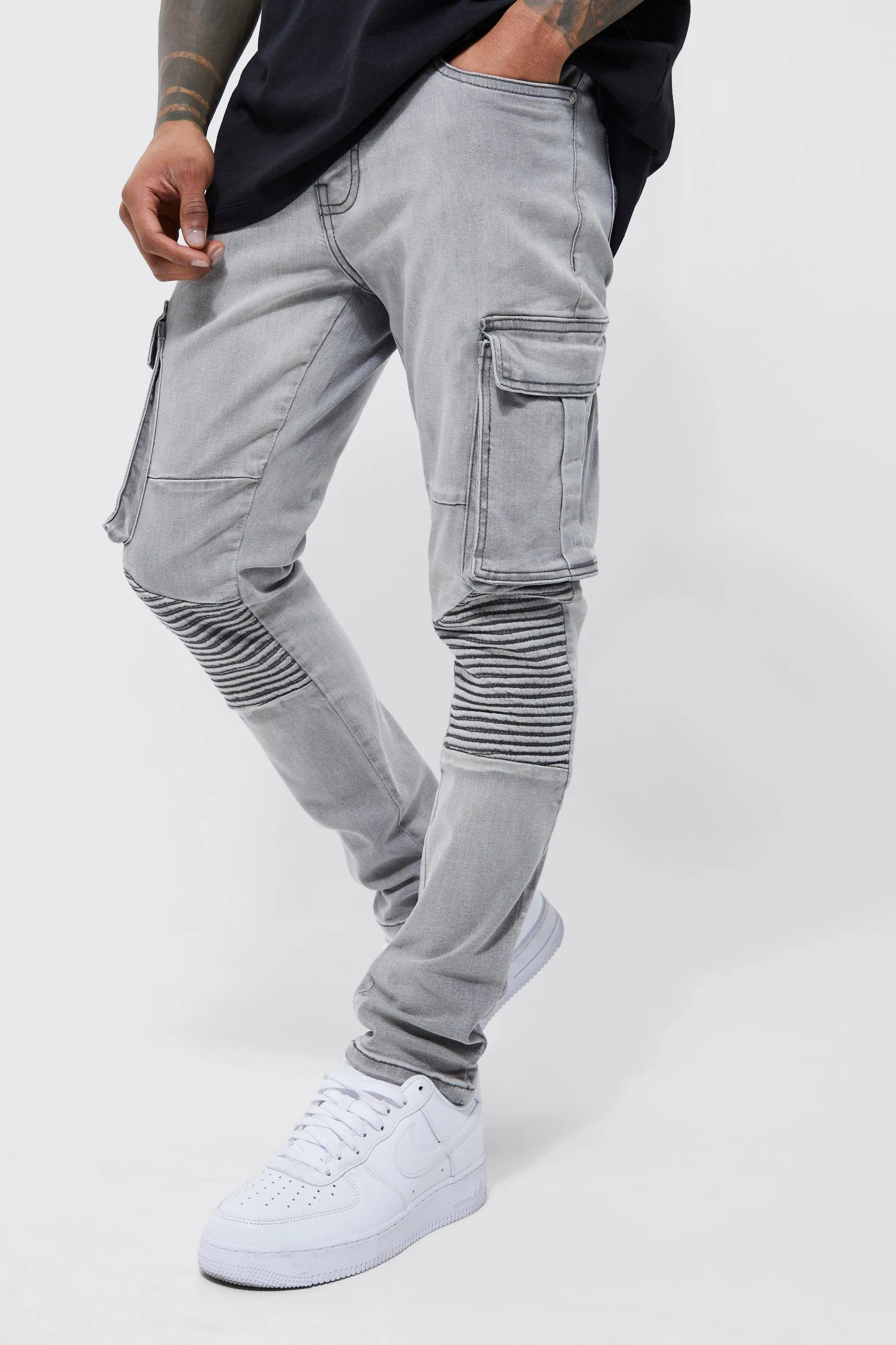 Skinny Stretch Cargo Biker Jeans