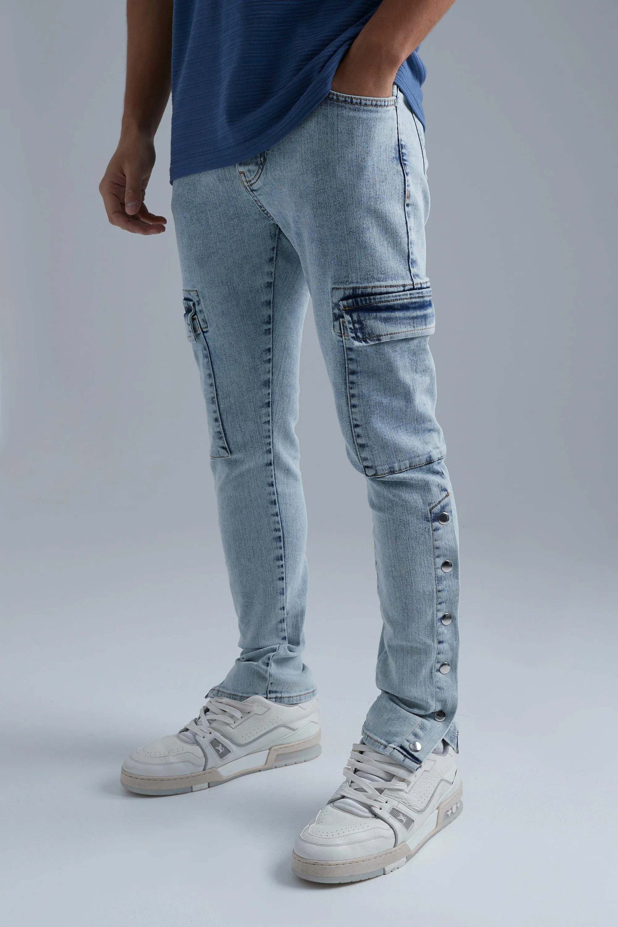 Skinny Stretch Cargo Popper Detail Jeans