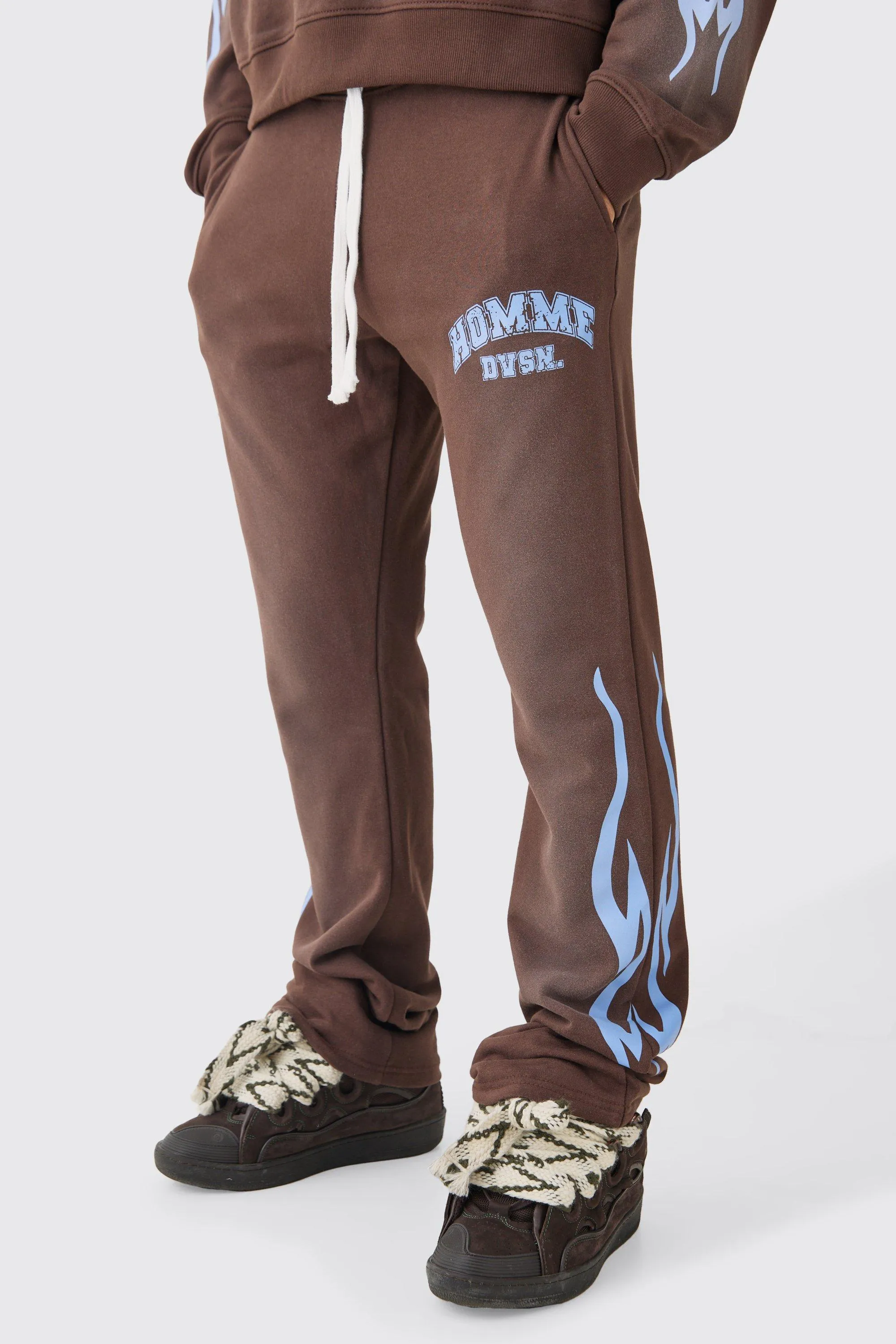 Slim Flared Stacked Spray Wash Homme Joggers | boohooMAN UK