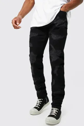 Slim Stacked Contrast Stitch Distressed Jeans