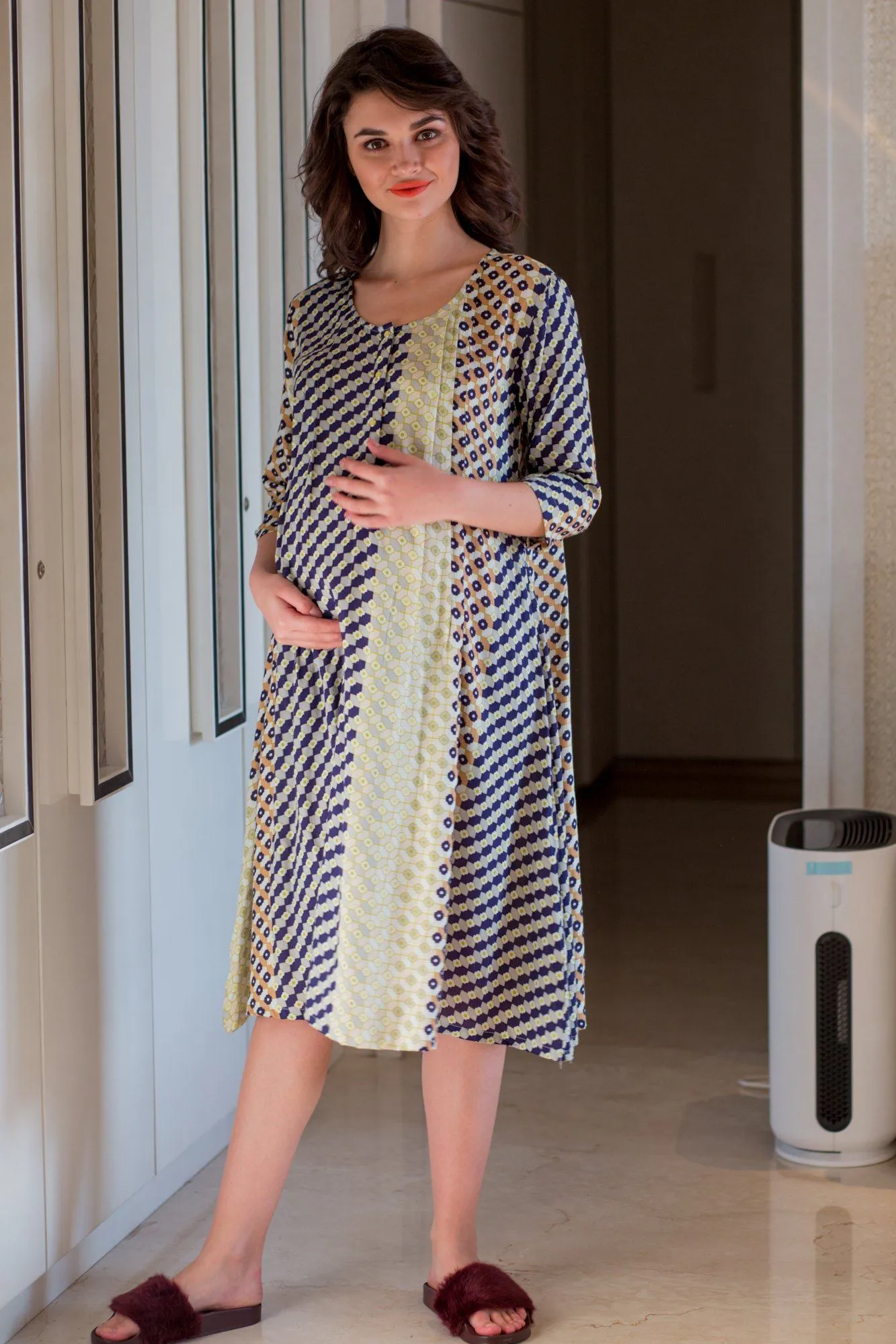 Soothing Patterned Maternity & Nursing Night Dress