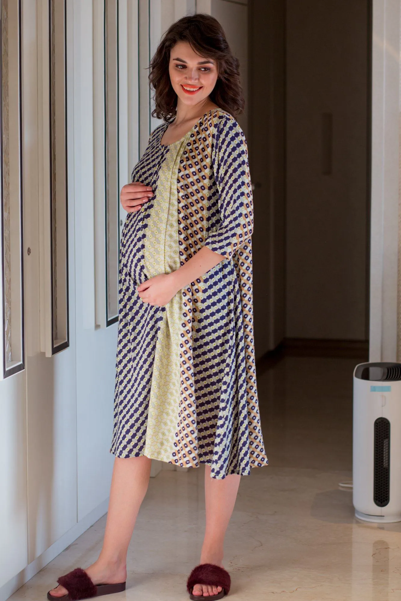 Soothing Patterned Maternity & Nursing Night Dress