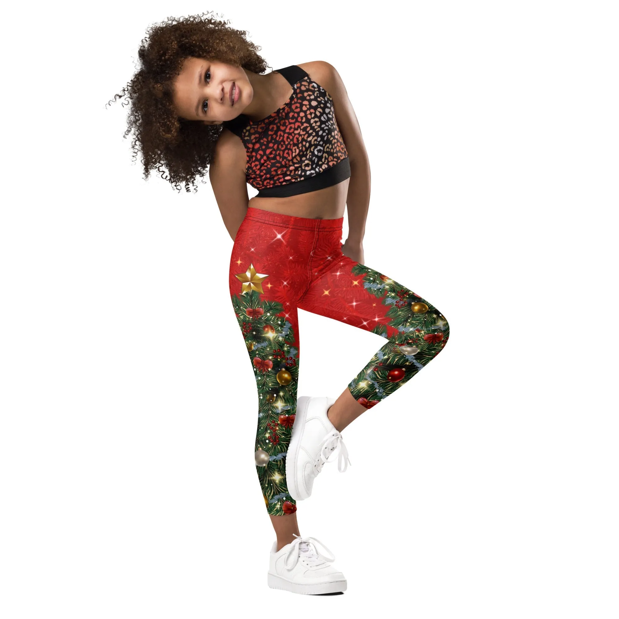 Sparkly Print Christmas Tree Kid's Leggings