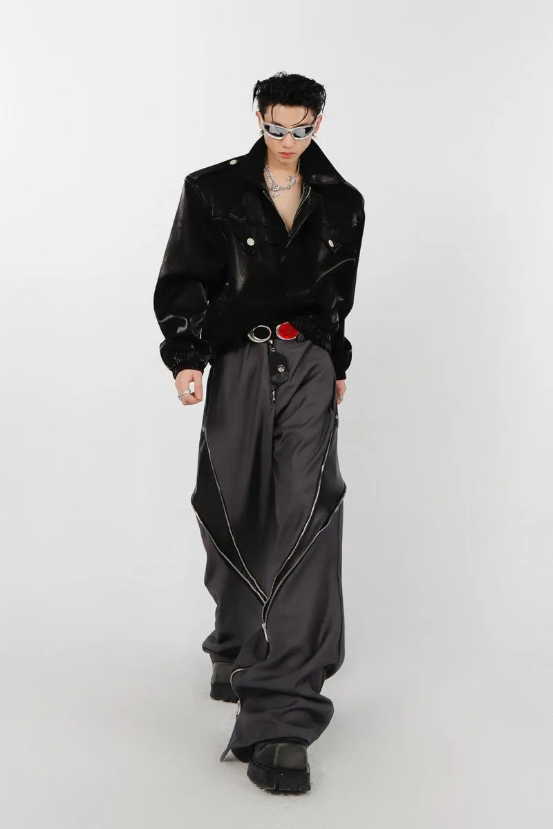 Stitched Leather Zip Trousers