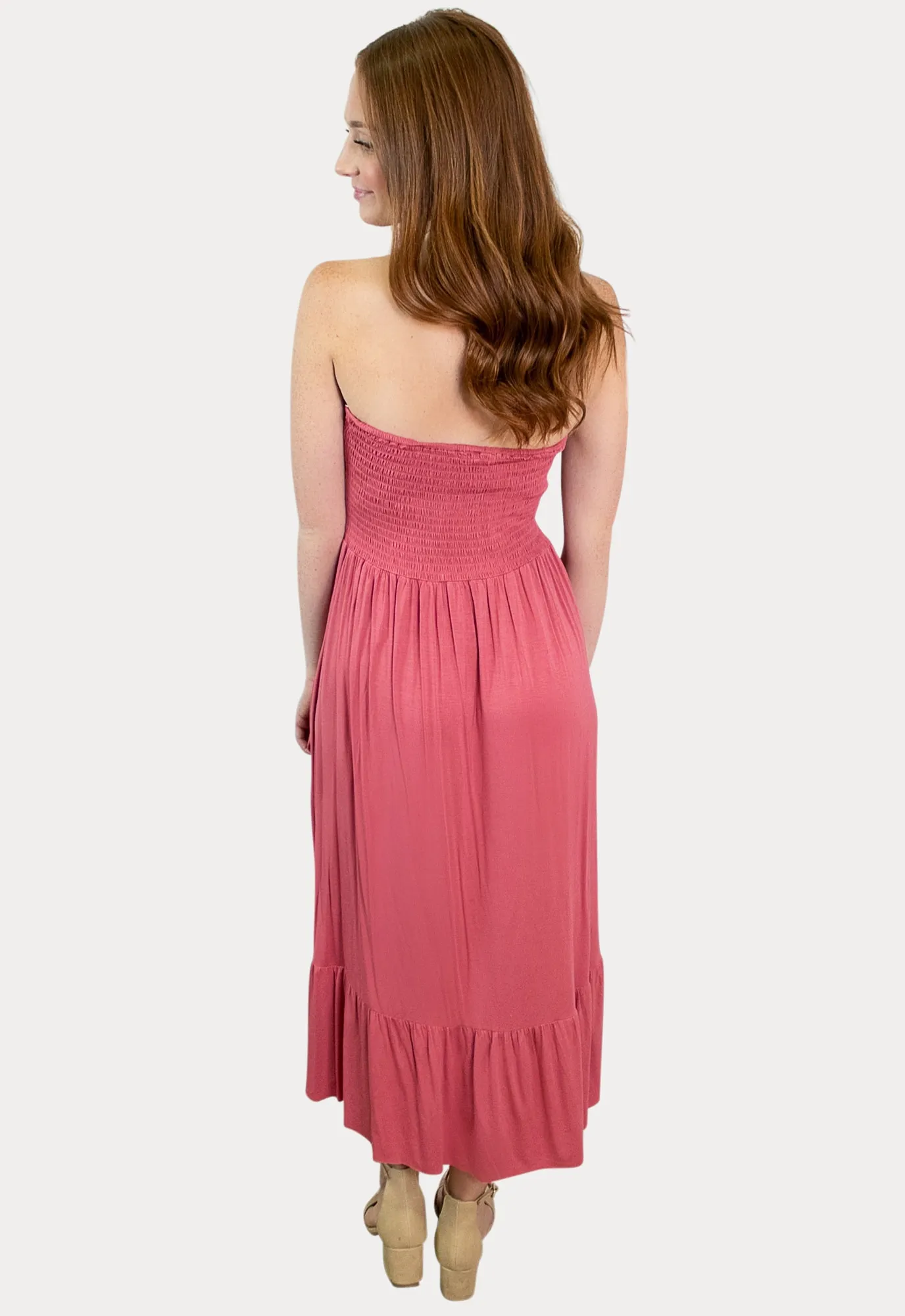 Strapless Ruffle Maternity Dress in Peony