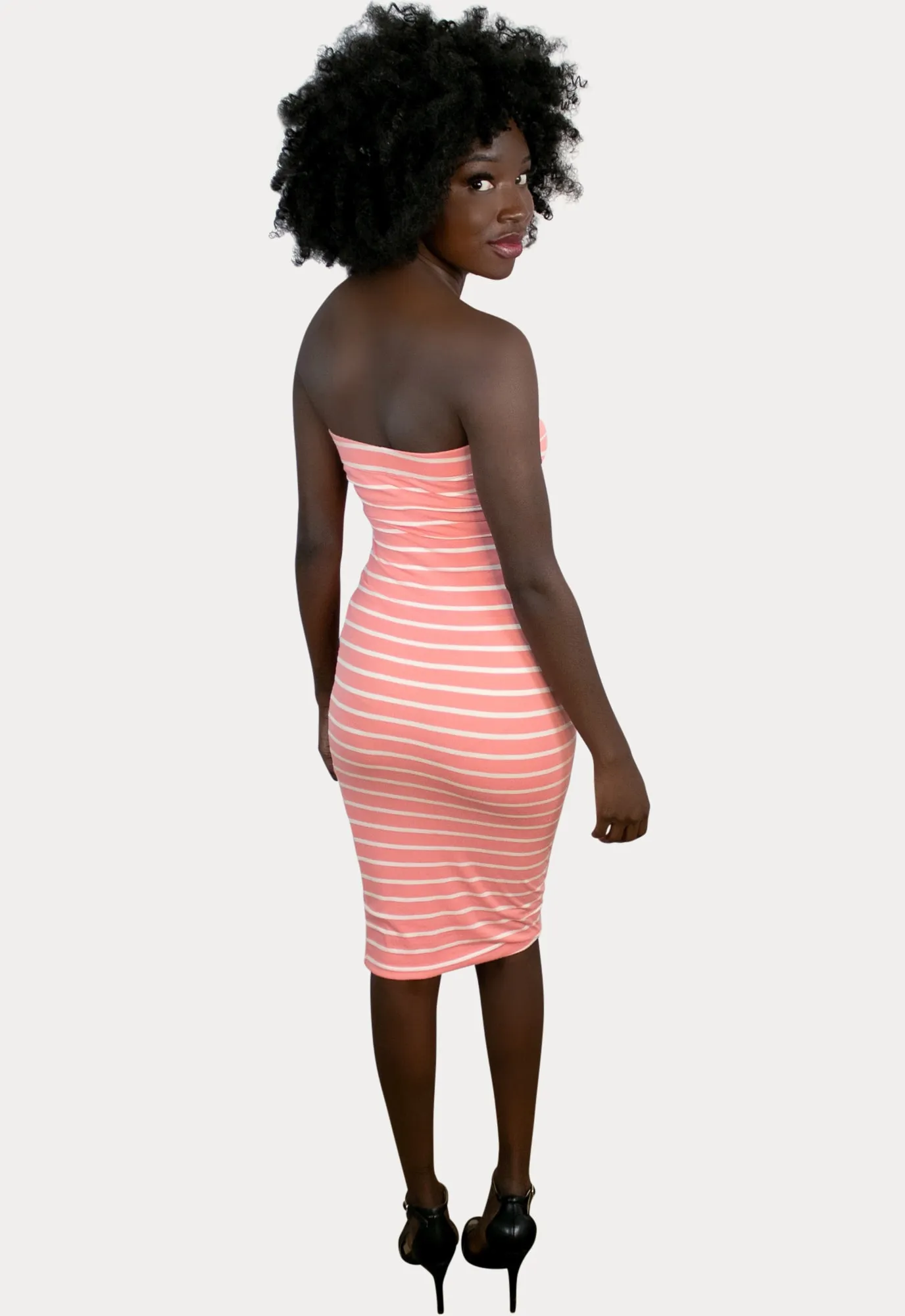 Strapless Striped Maternity Bodycon in Coral