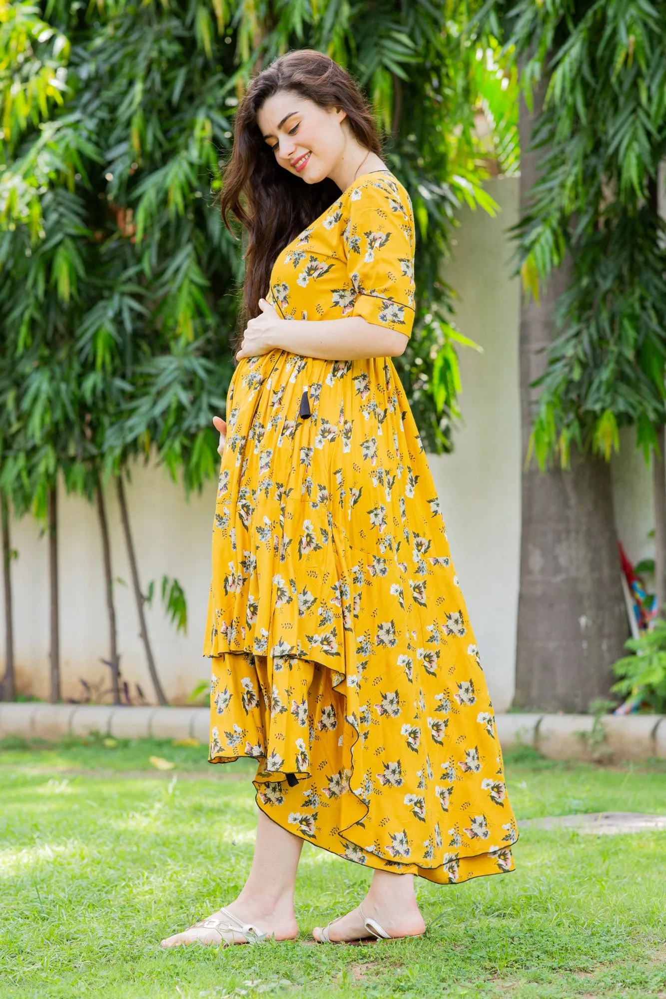 Sunny Pattern Maternity & Nursing Flair Dress