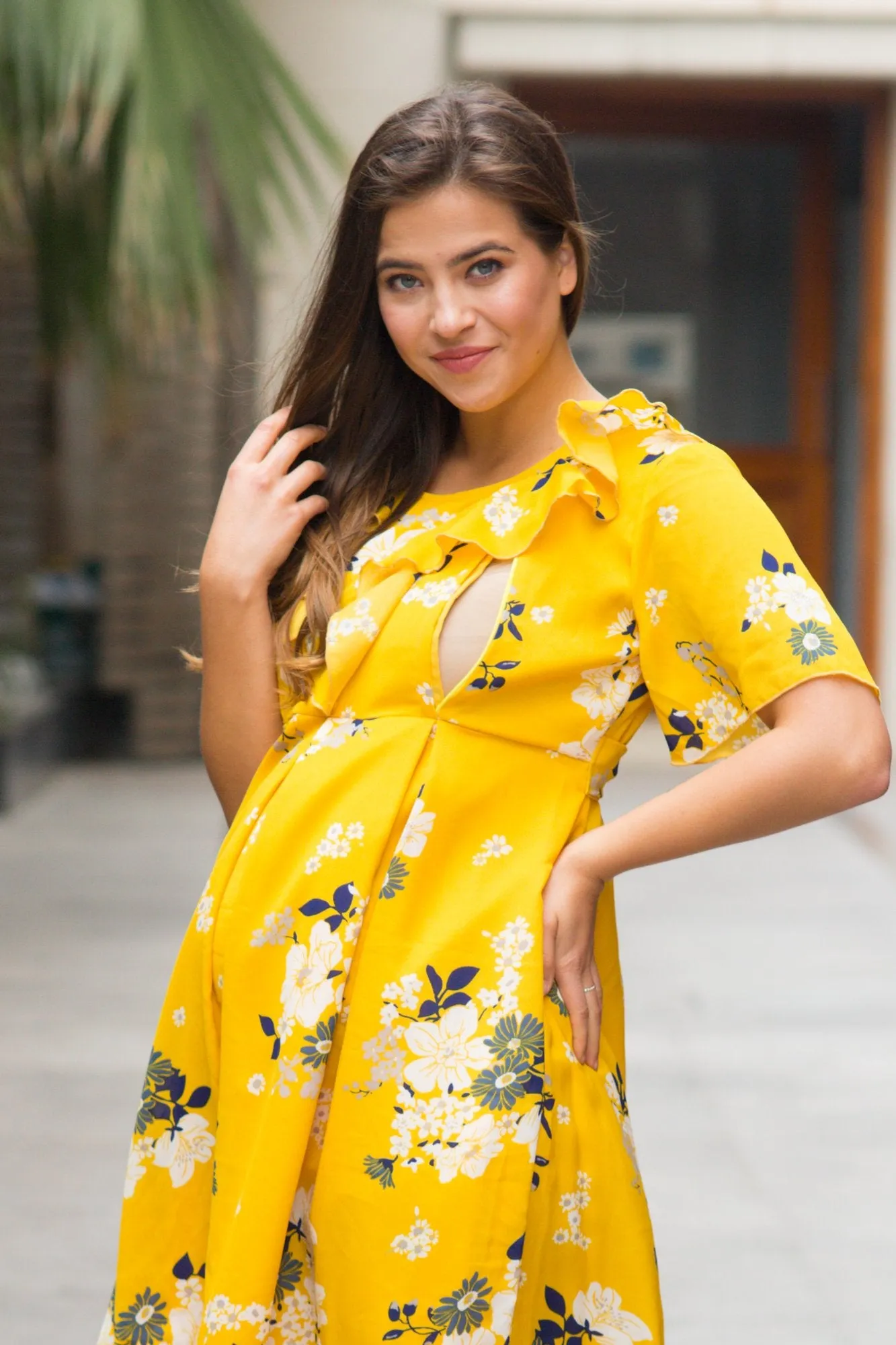 Sunrise Yellow Frill Maternity & Nursing Dress