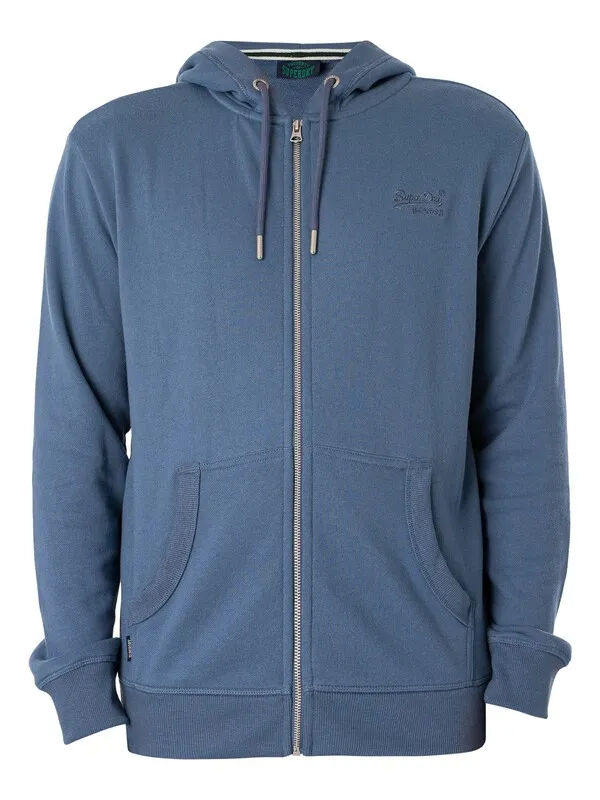 Superdry Essential Logo Zip Hoodie - Heritage Washed Blue