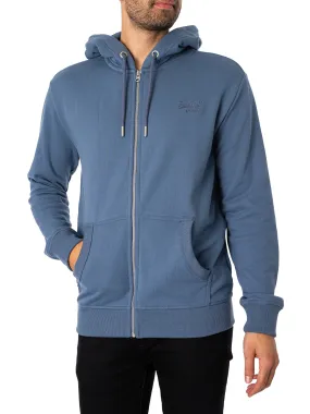 Superdry Essential Logo Zip Hoodie - Heritage Washed Blue